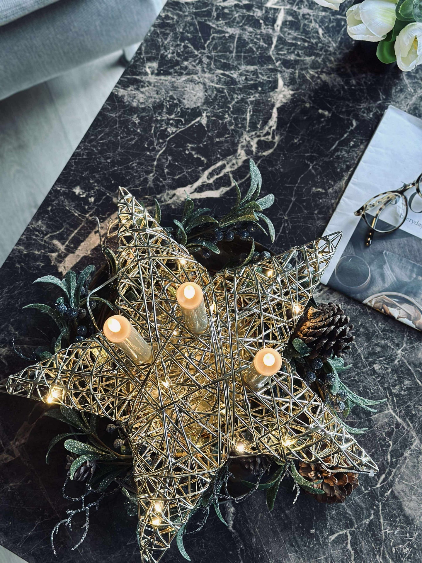 Stjerne med LED-lys - Gull