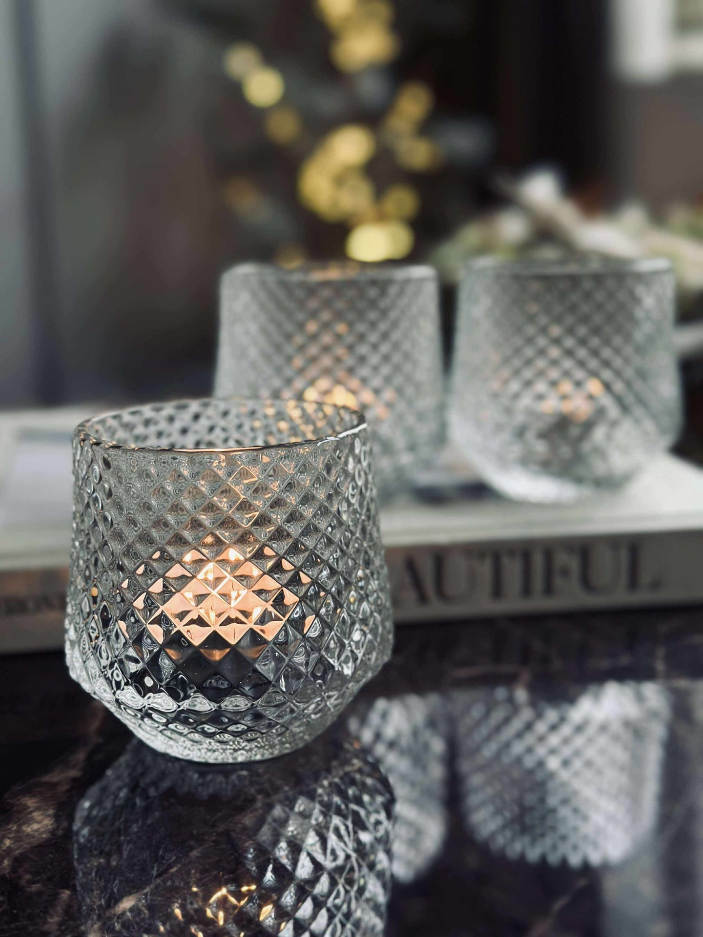 Lysestaker i klart glass - Sett med 3 stk.
