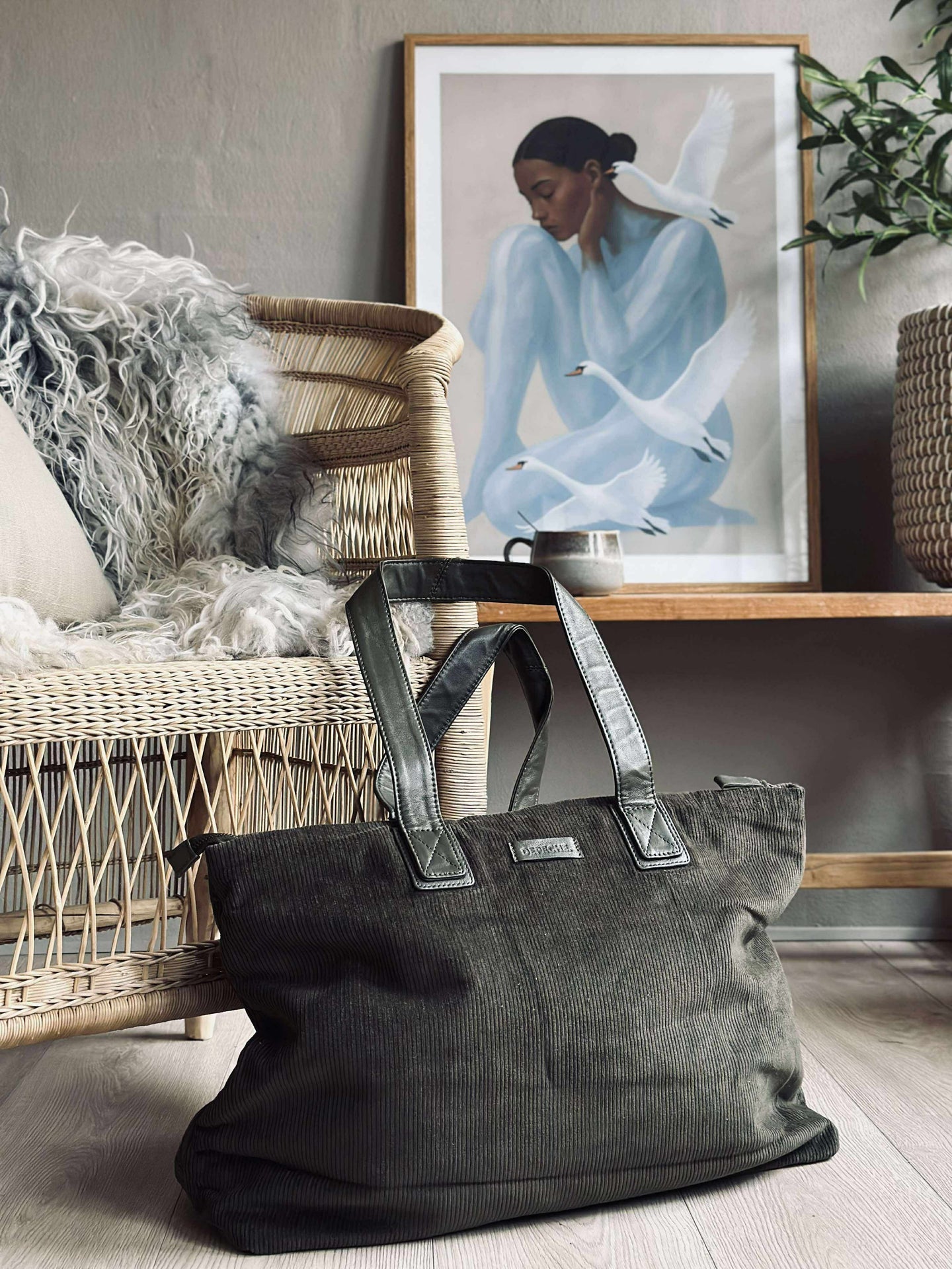 Shopper Fløyel - Army
