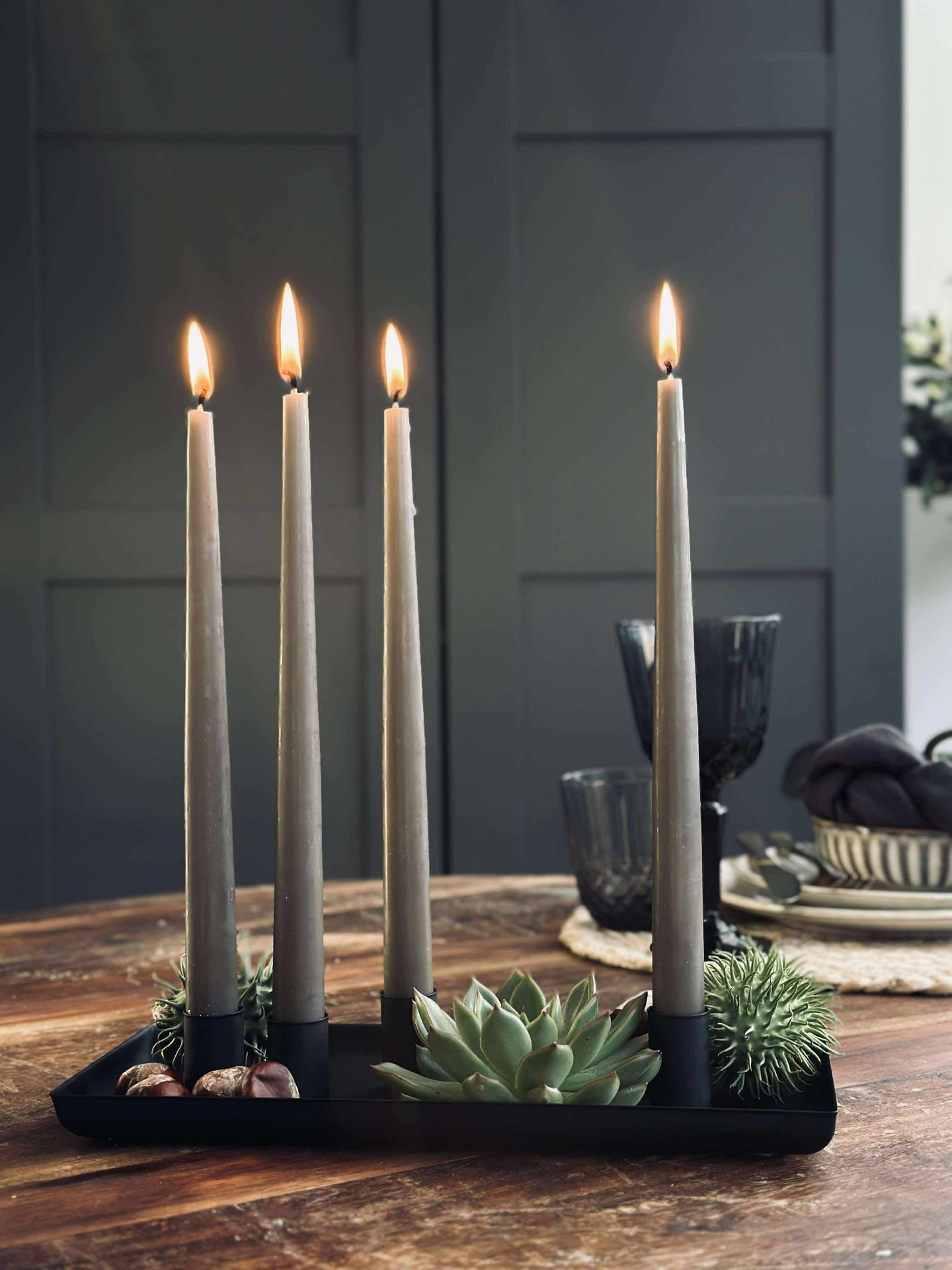 Brett med lysestaker - Avlang