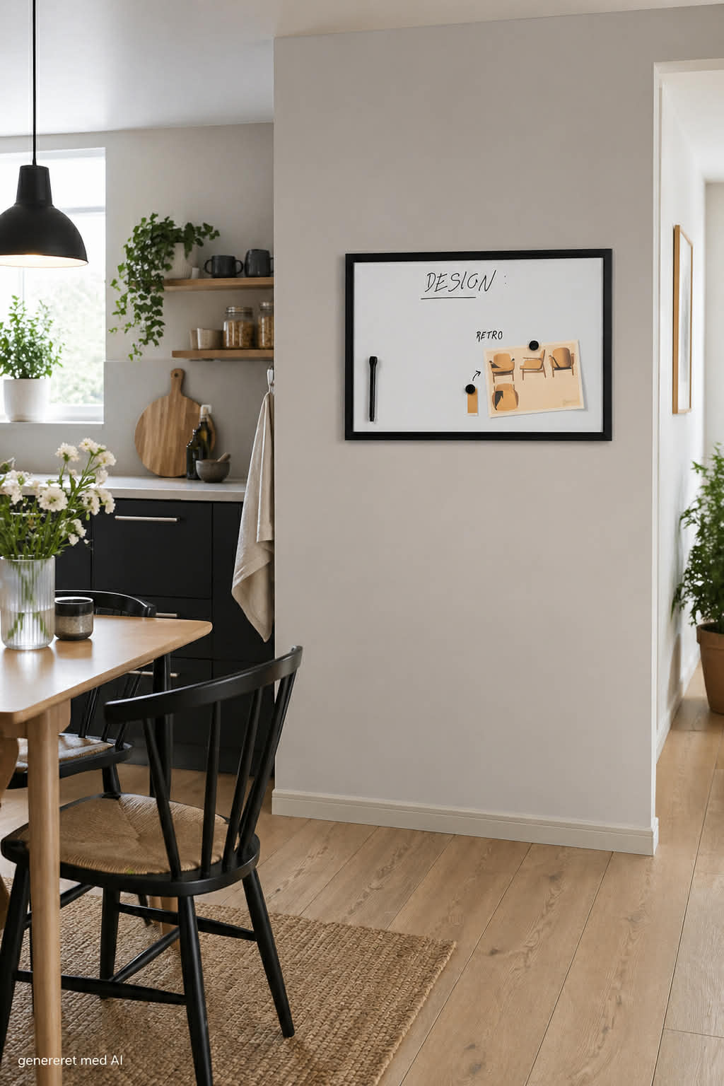 Magnetisk whiteboard, svart ramme, 40 x 60 cm.