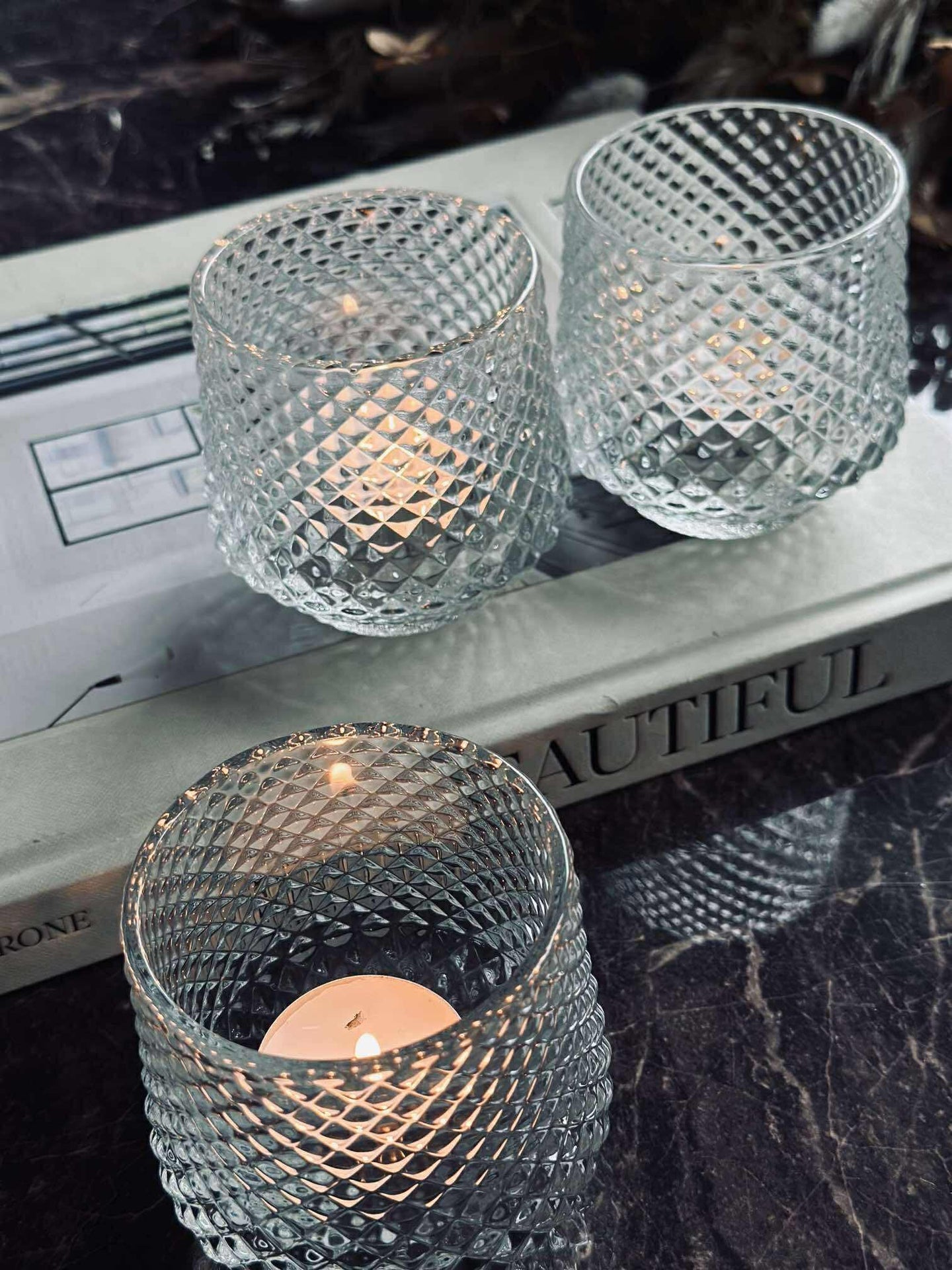 Lysestaker i klart glass - Sett med 3 stk.