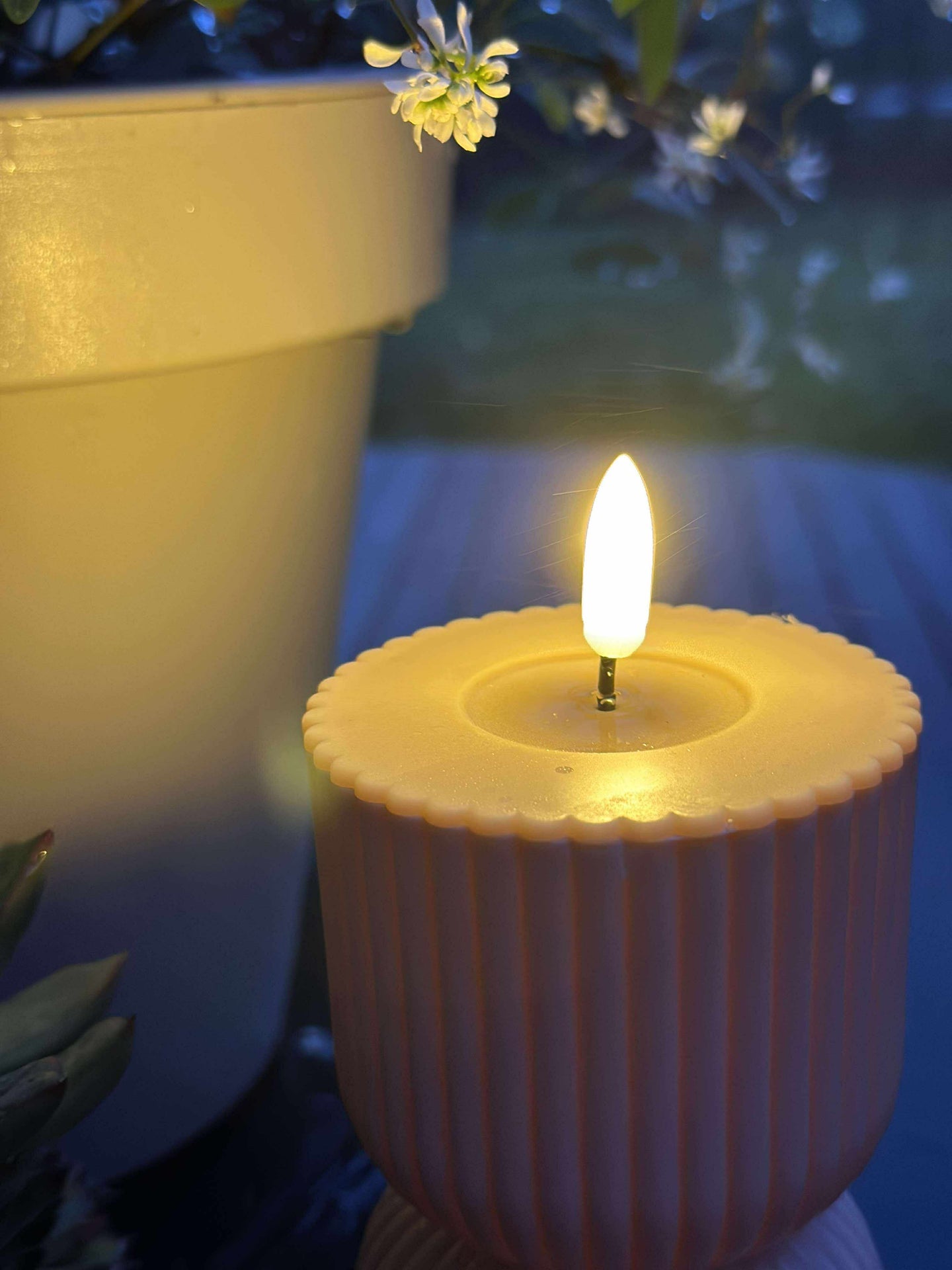 LED Bloklys Beige timeglass - Utendørs