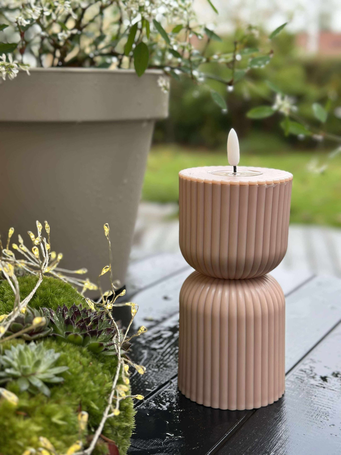 LED Bloklys Beige timeglass - Utendørs