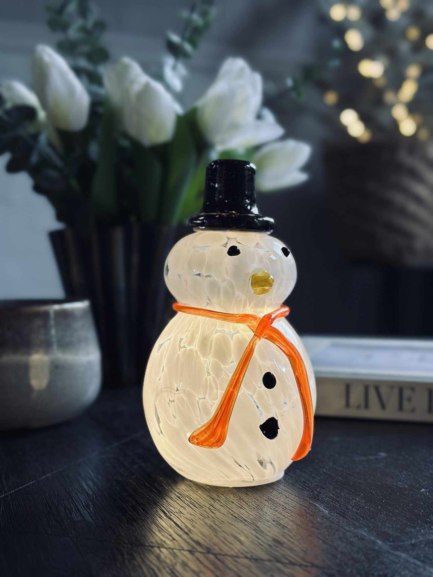 Snømann med LED-lys