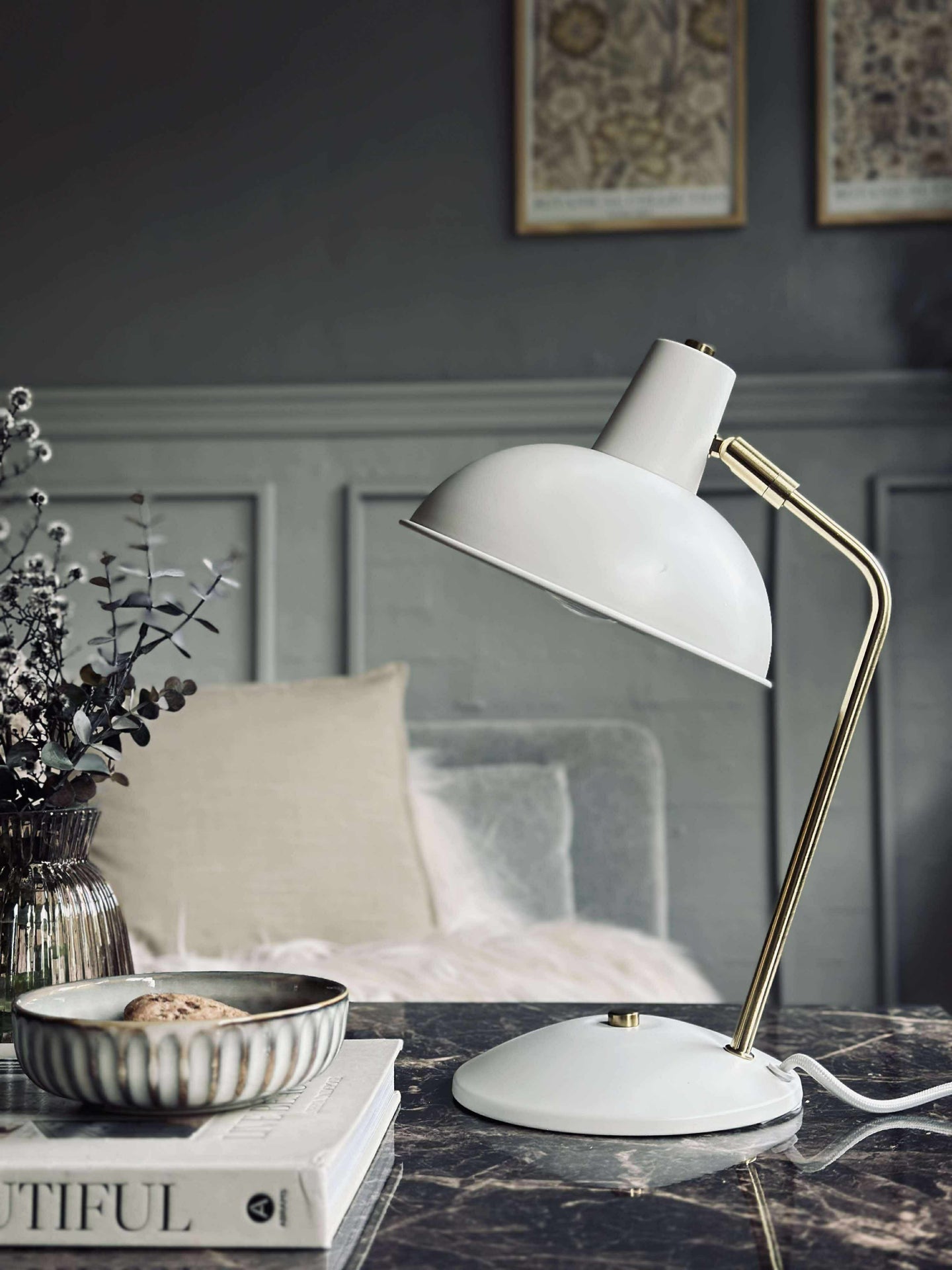 Bordlampe Retro - Hvit / gull