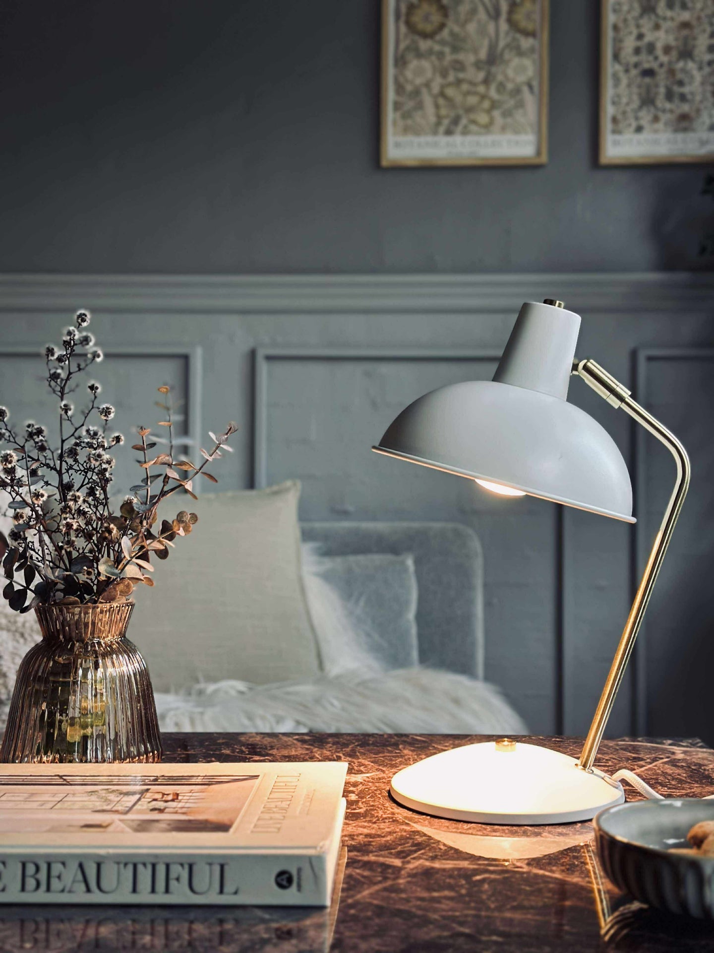 Bordlampe Retro - Hvit / gull