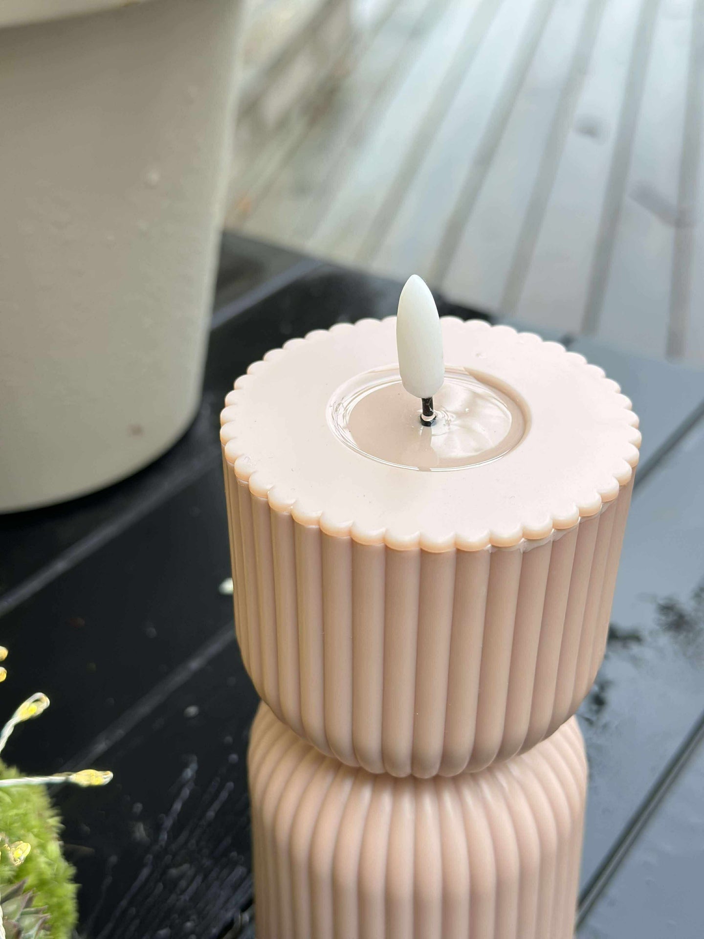 LED Bloklys Beige timeglass - Utendørs