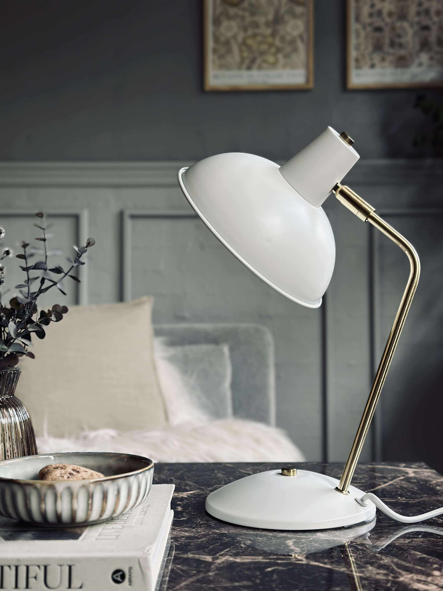 Bordlampe Retro - Hvit / gull