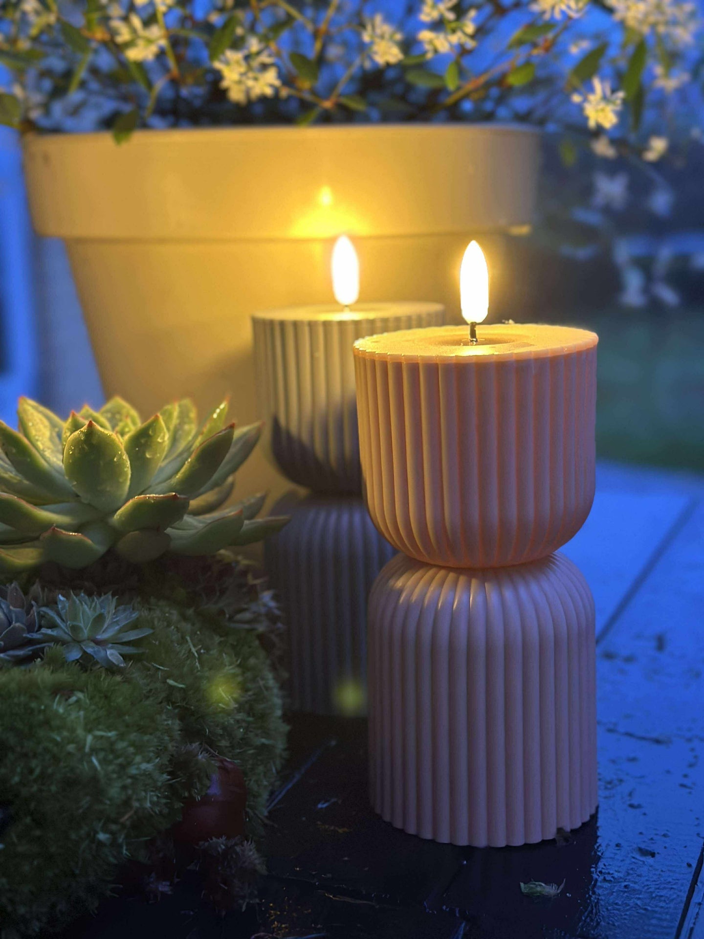 LED Bloklys Beige timeglass - Utendørs