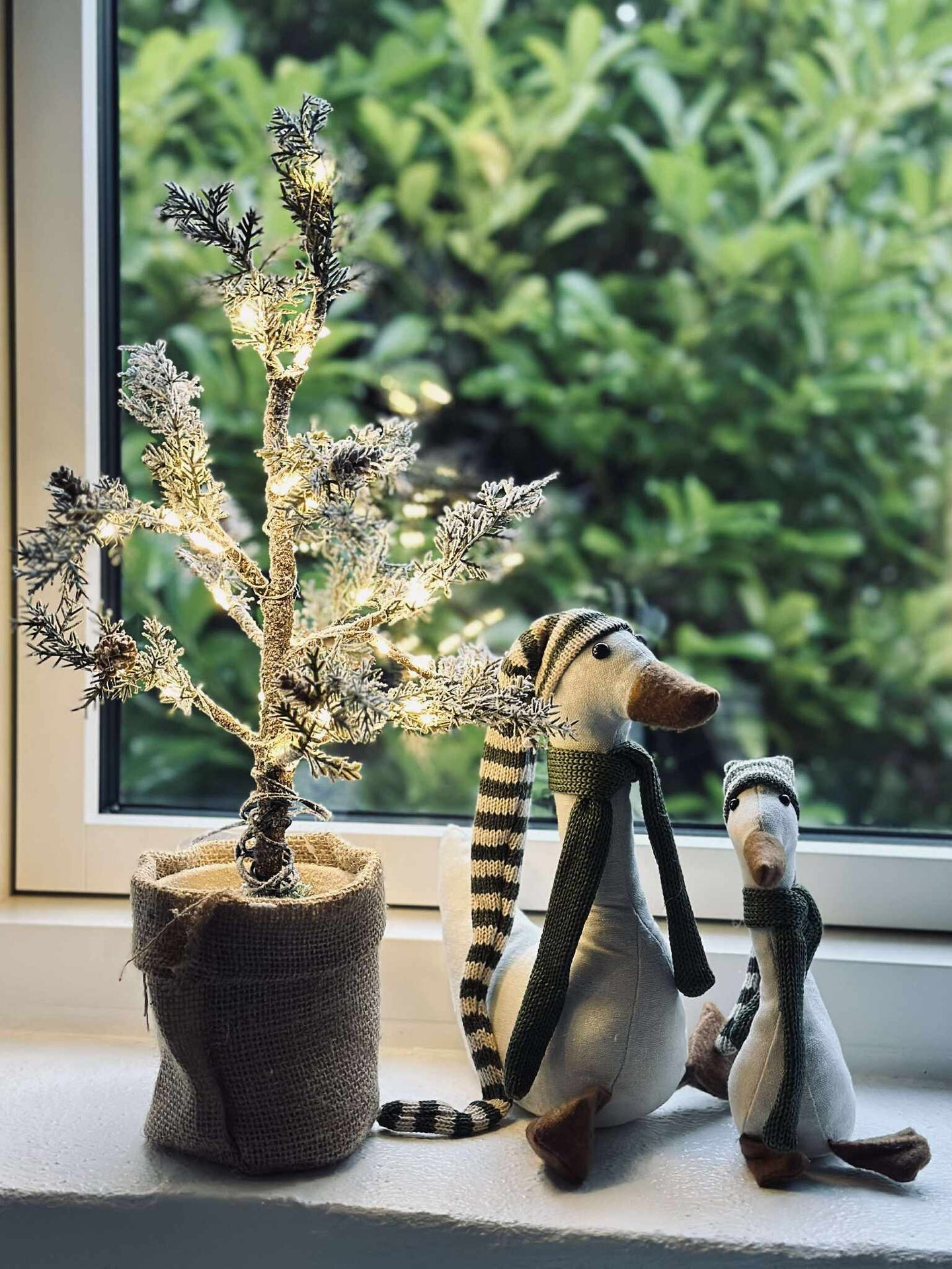 Treet med kongler og lyskjede