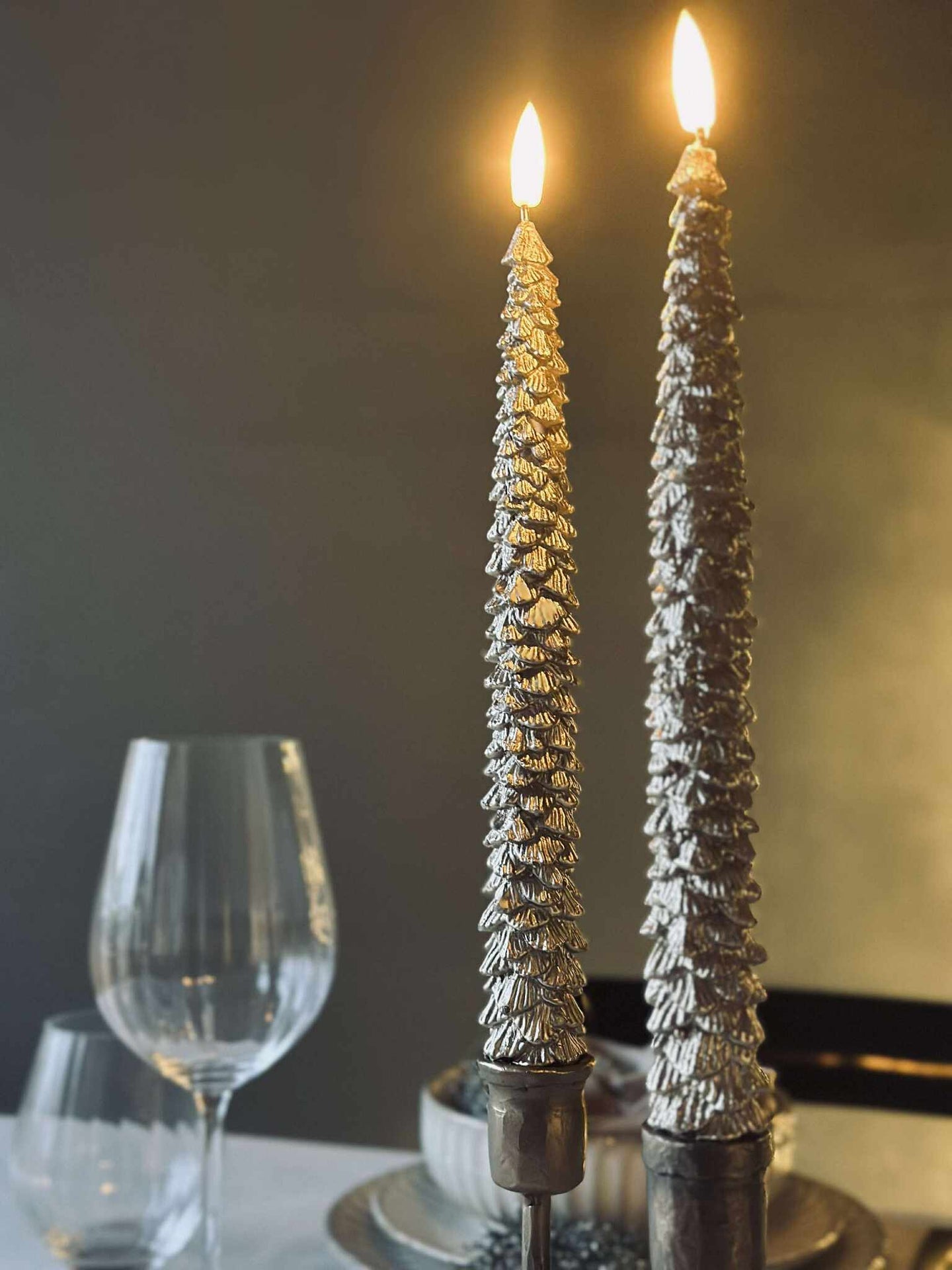 LED stakelys 2 stk - Juletre gull