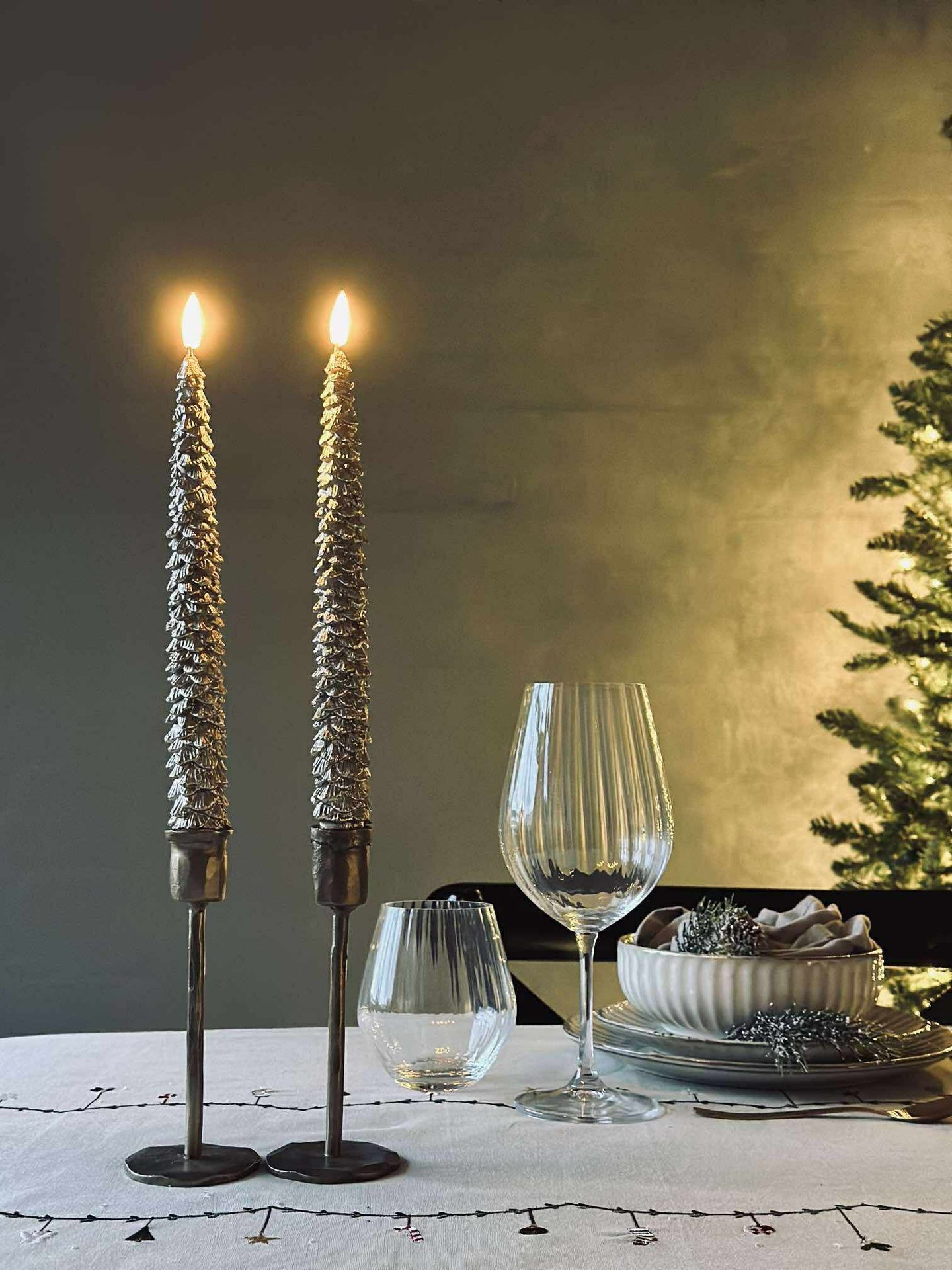 LED stakelys 2 stk - Juletre gull