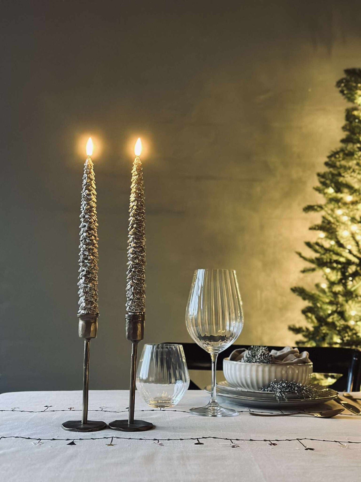 LED stakelys 2 stk - Juletre gull