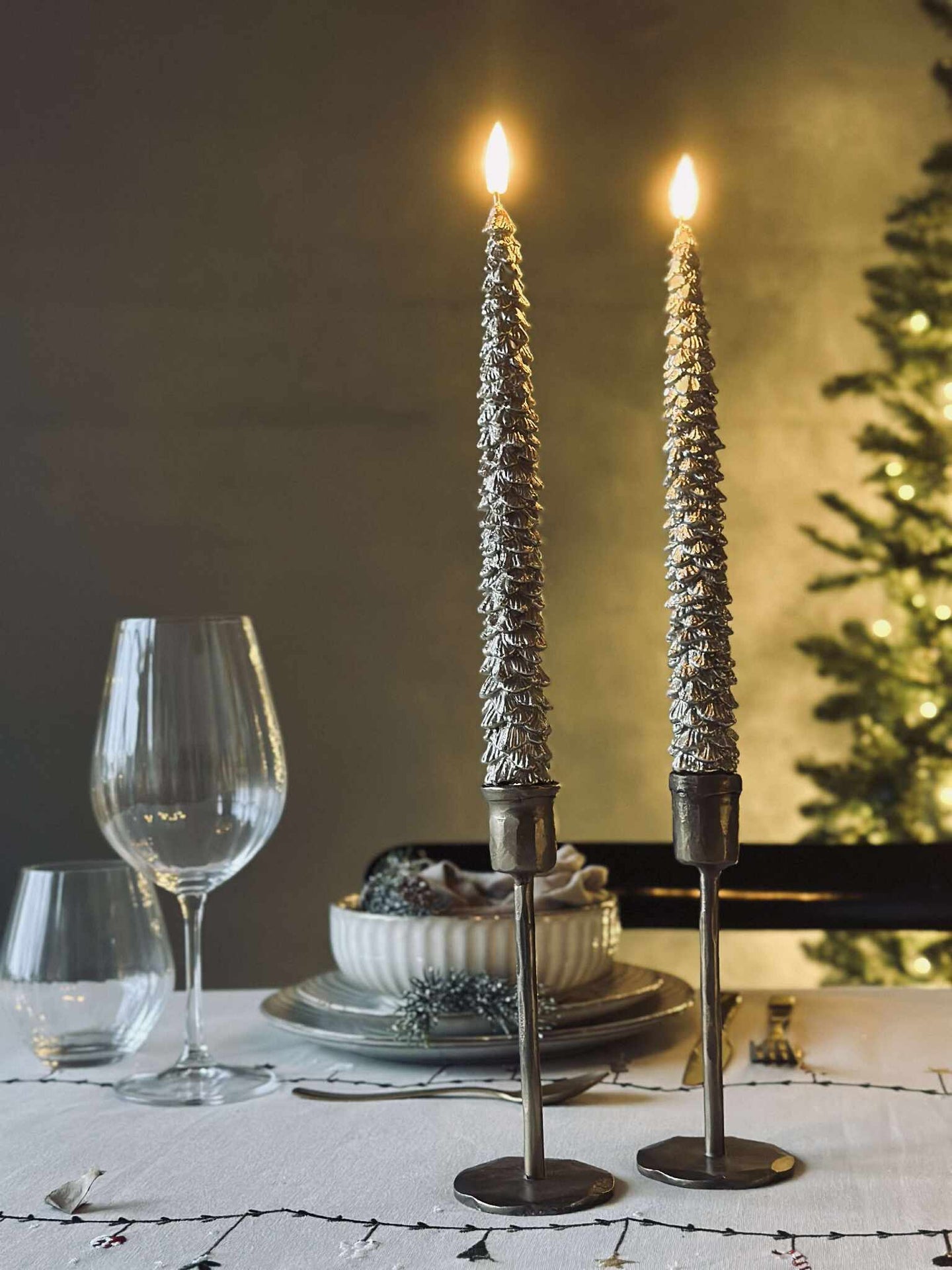 LED stakelys 2 stk - Juletre gull