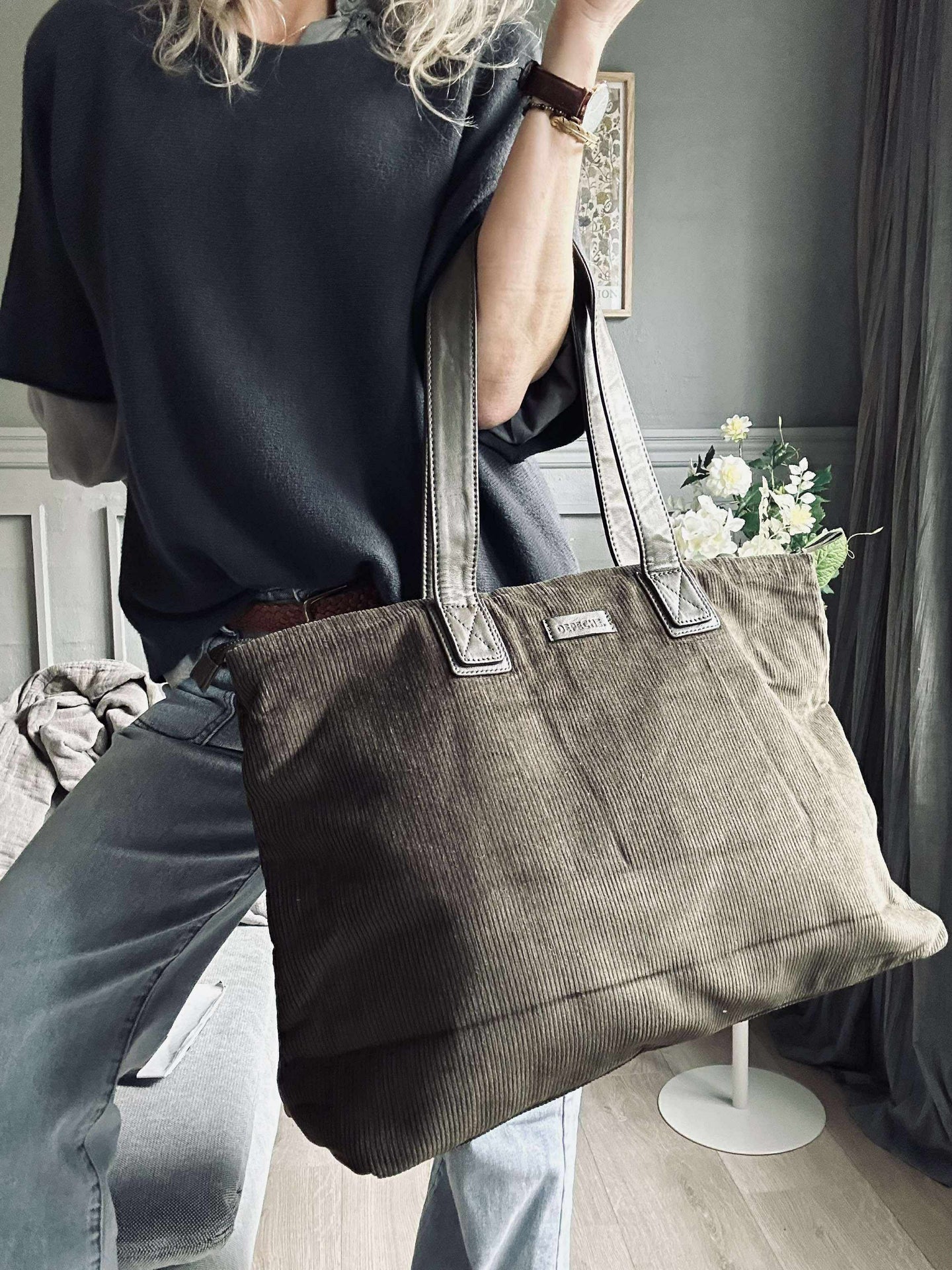 Shopper Fløyel - Army