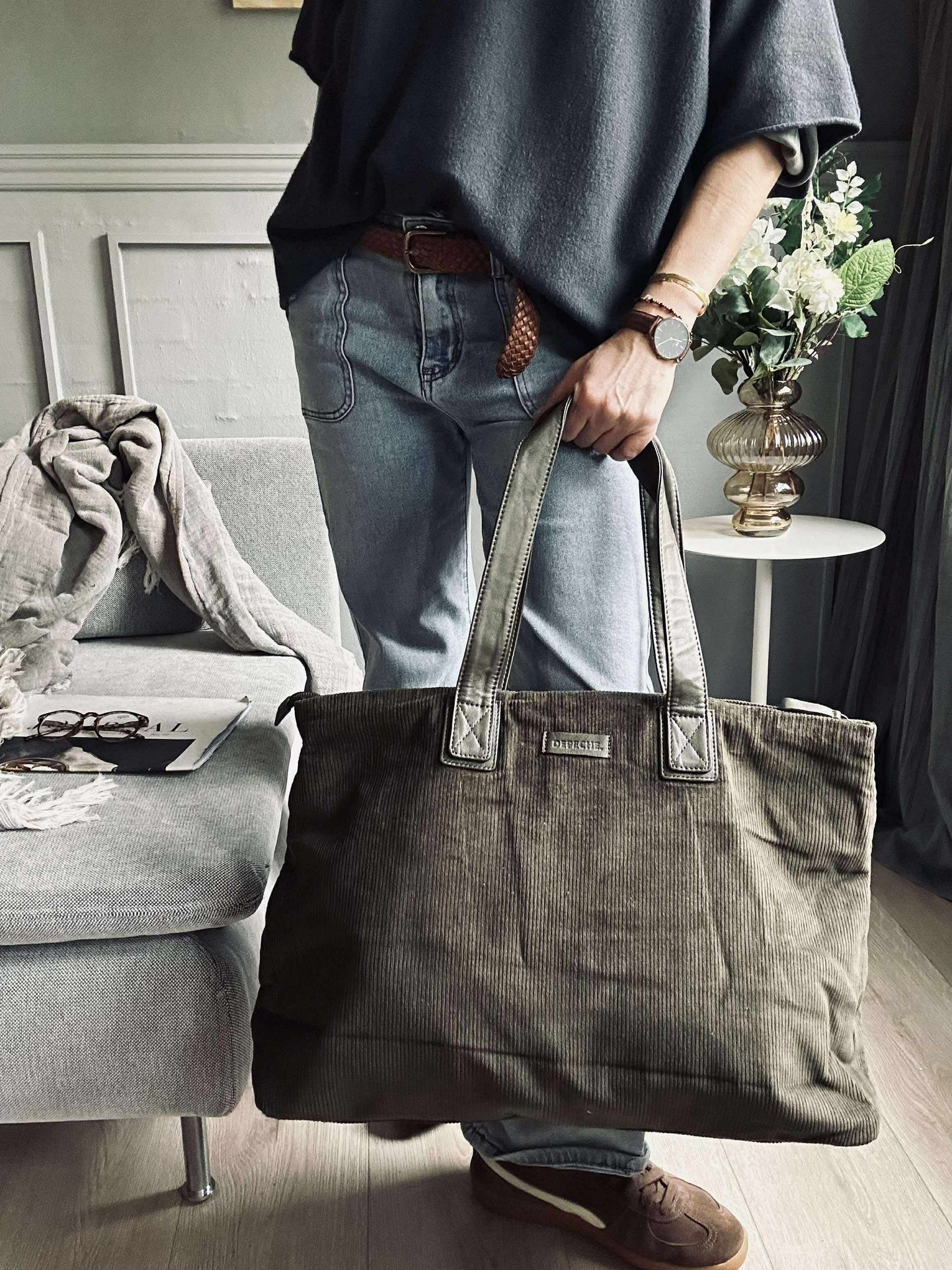 Shopper Fløyel - Army