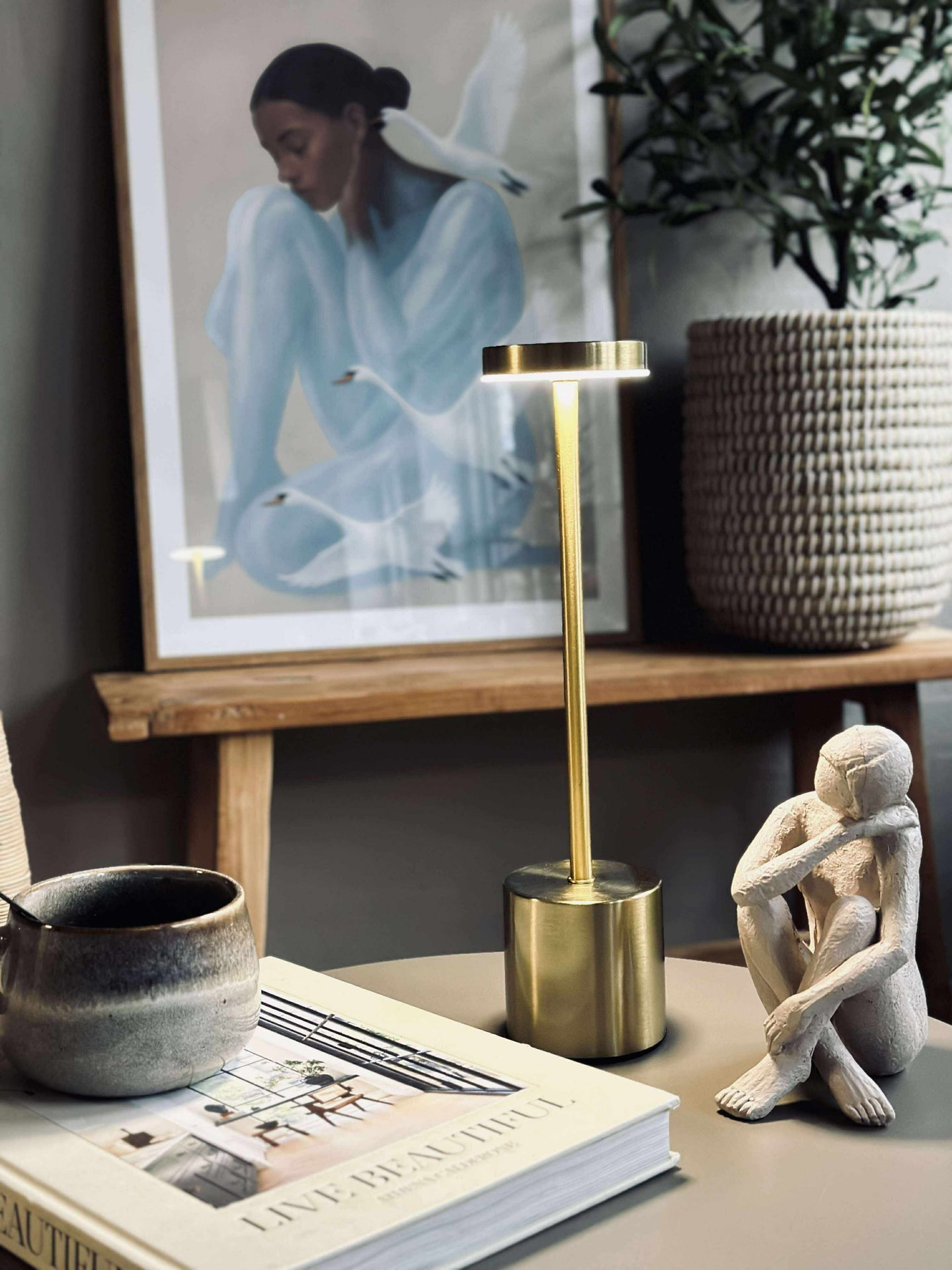 LED bordlampe KELLY Gold - oppladbar