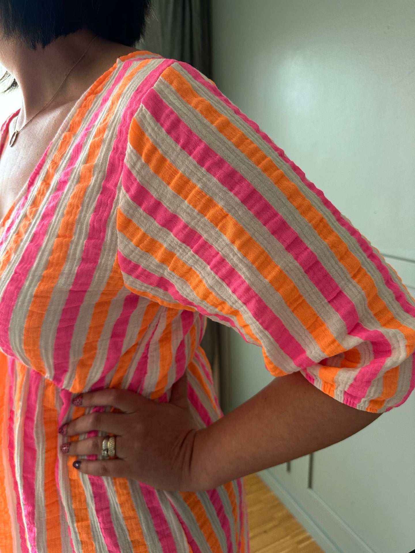 Kjole Andrea - Stripe Fuxia/Orange