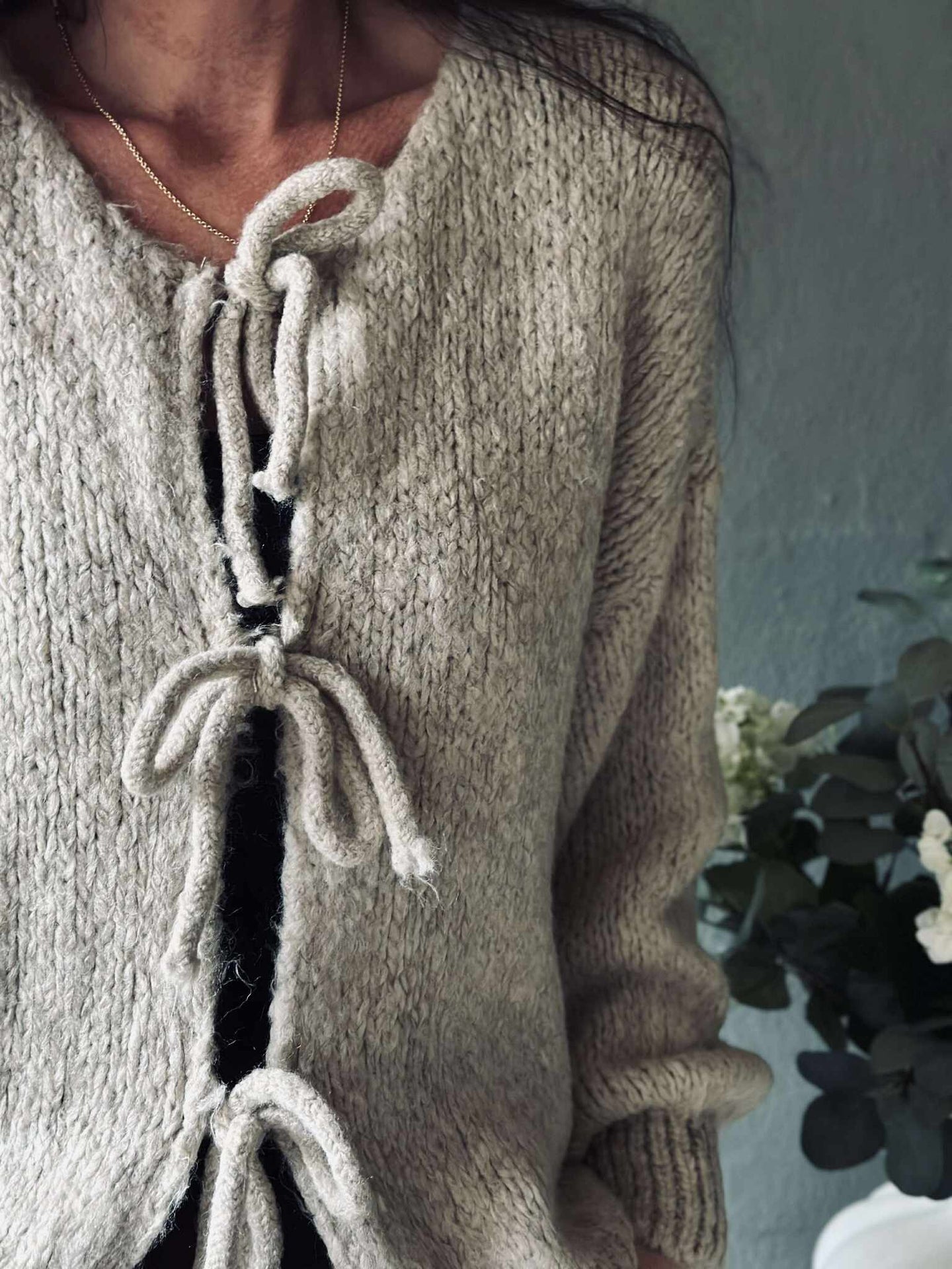 Cardigan med sløyfer - Beige