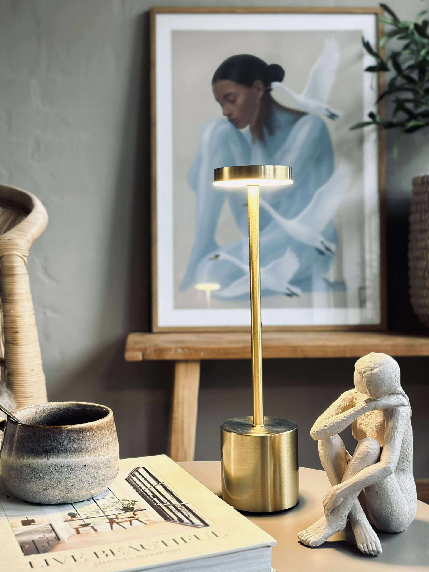 LED bordlampe KELLY Gold - oppladbar