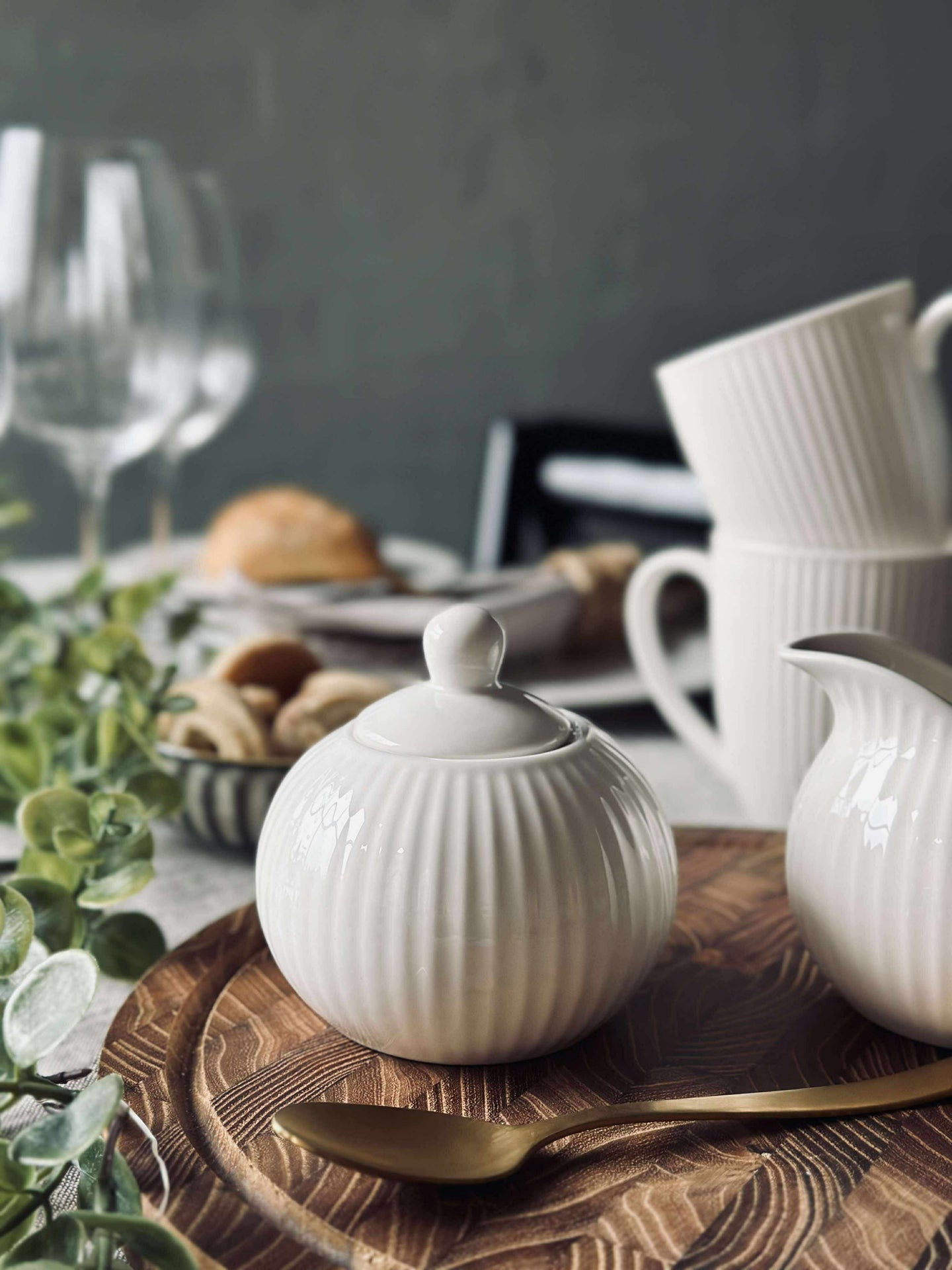 Riflet Sukkerbolle - Porselen