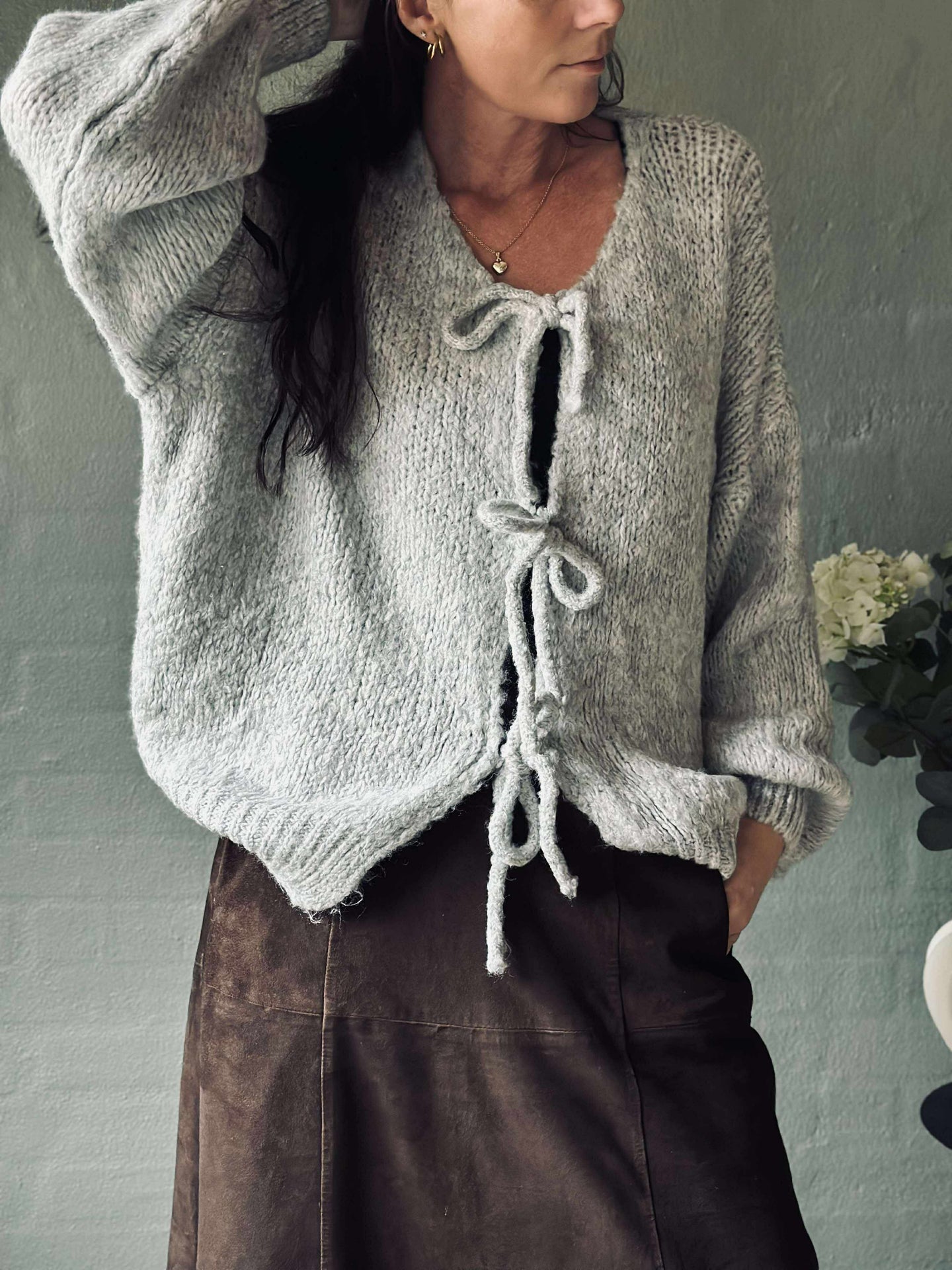 Cardigan med sløyfer - Grå