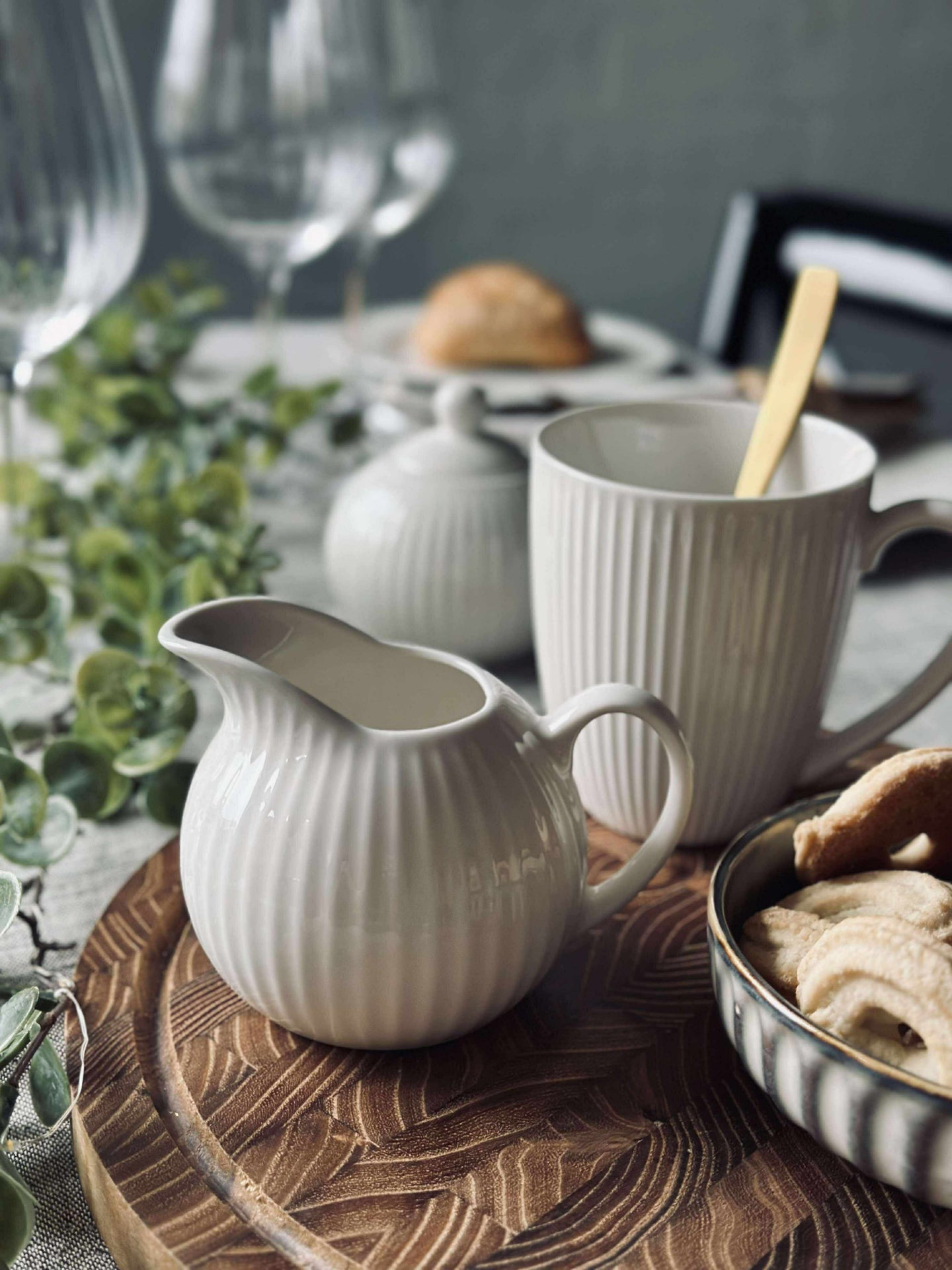 Riflet Sukkerbolle - Porselen