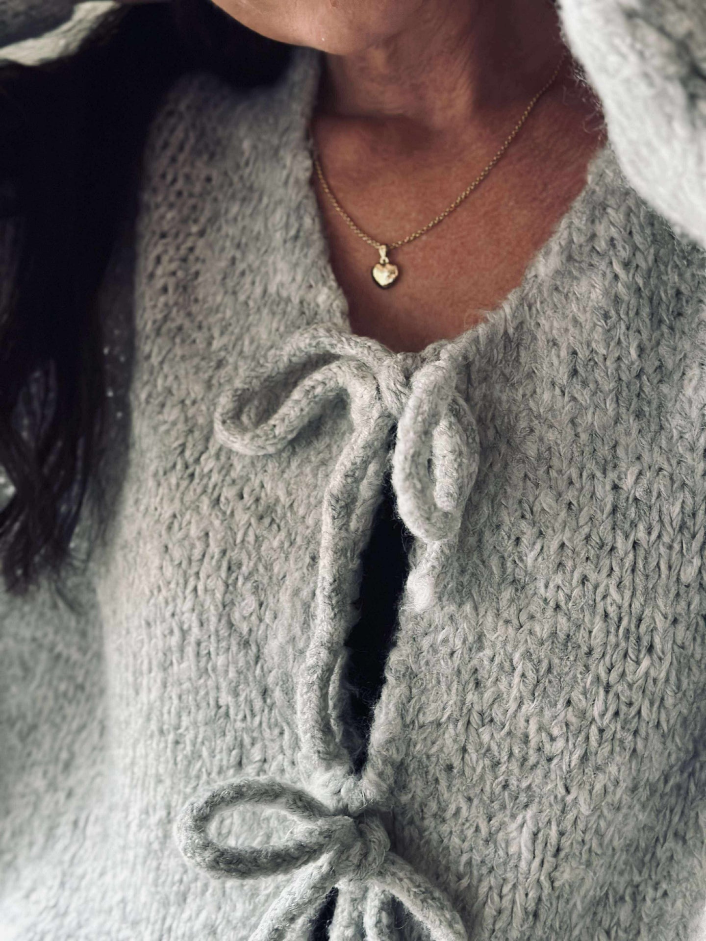 Cardigan med sløyfer - Grå