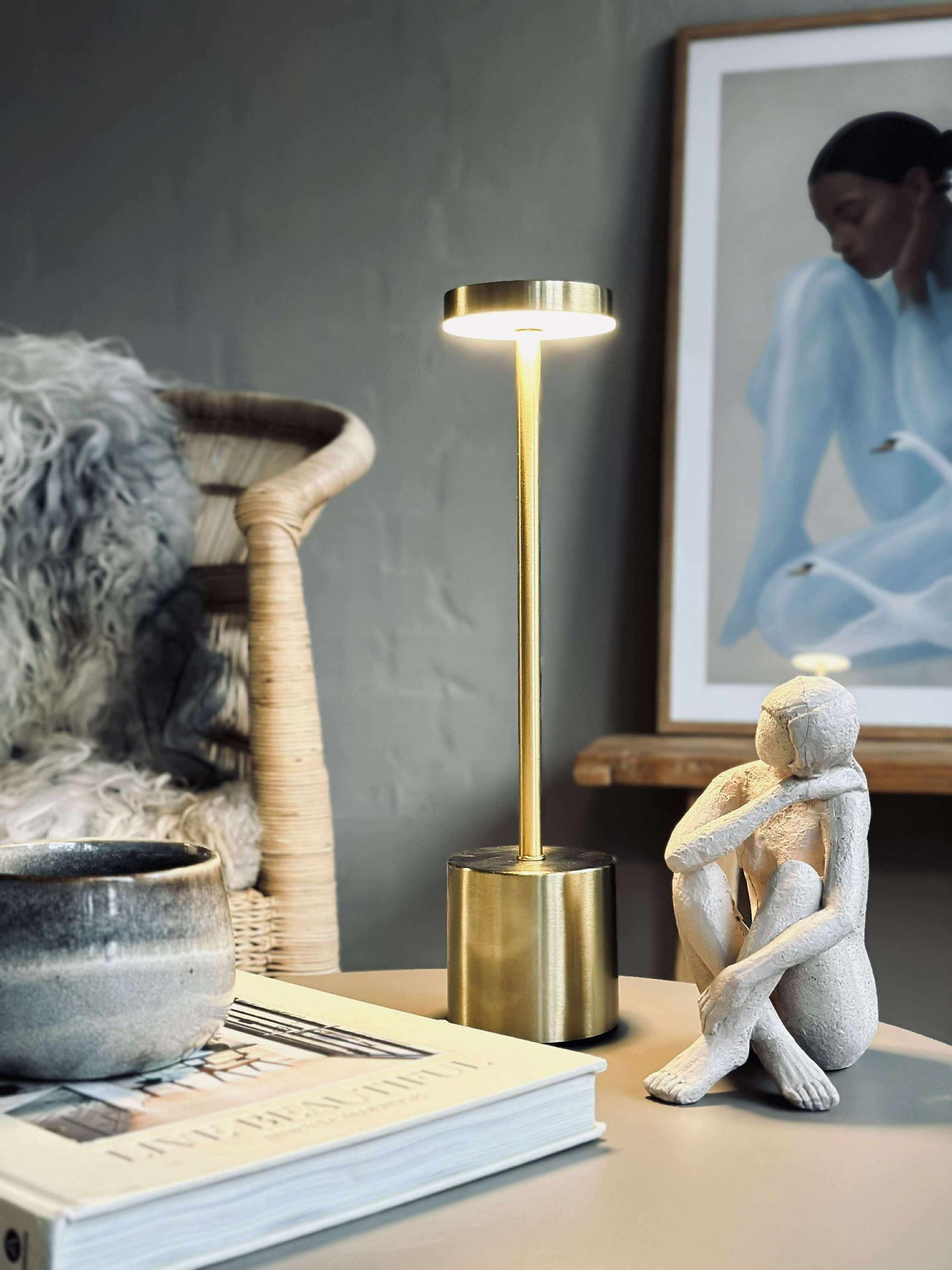LED bordlampe KELLY Gold - oppladbar