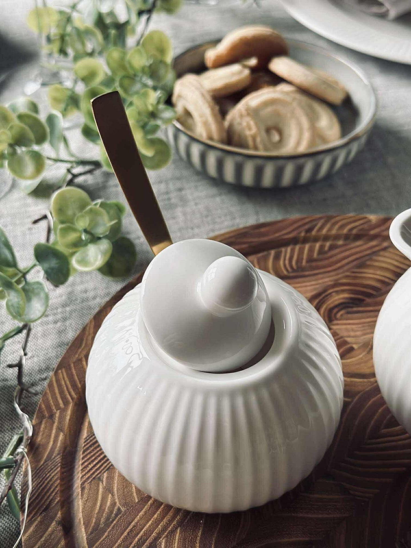 Riflet Sukkerbolle - Porselen