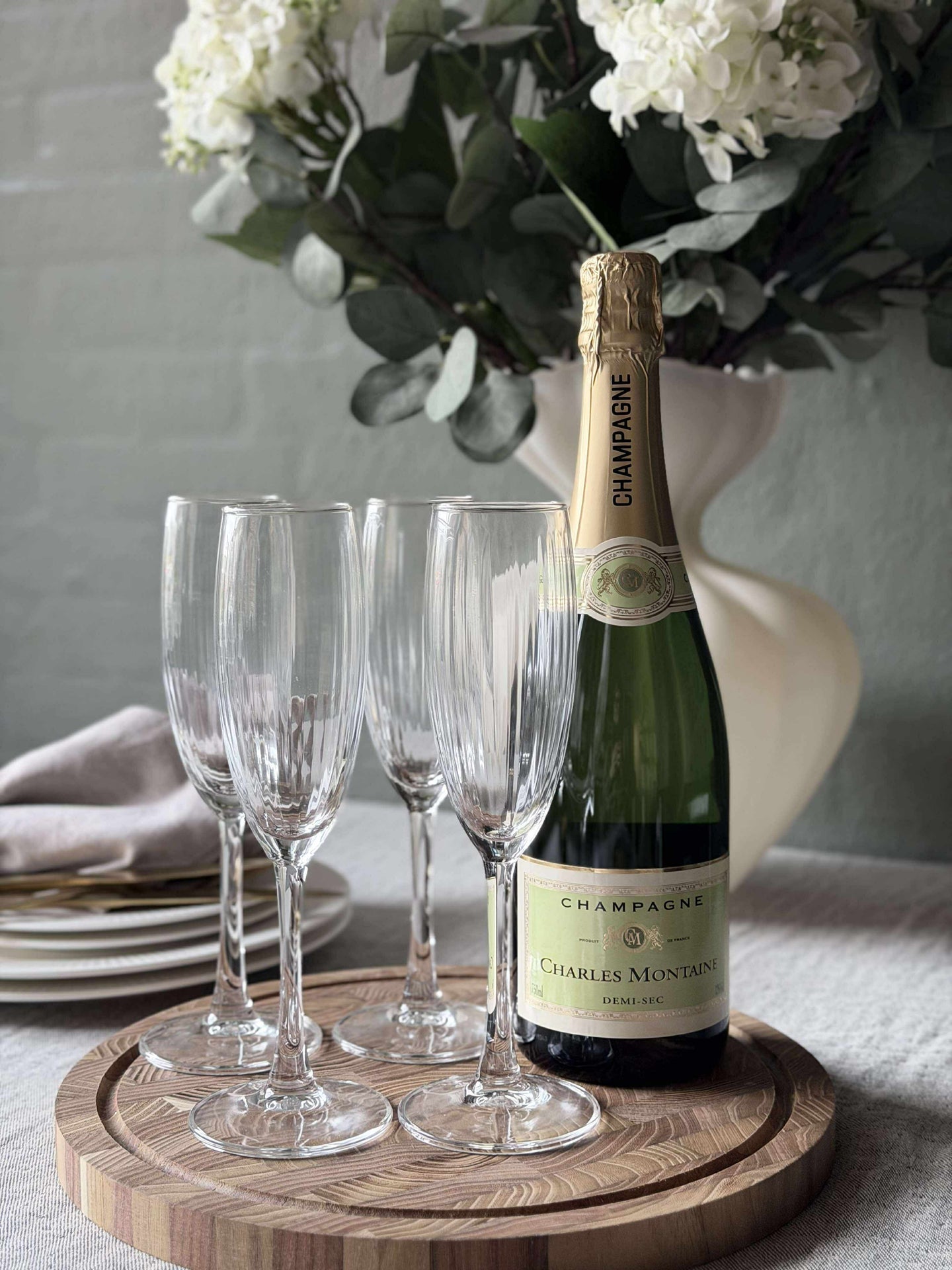 Champagneglass Rillet med gullkant - 4 stk.