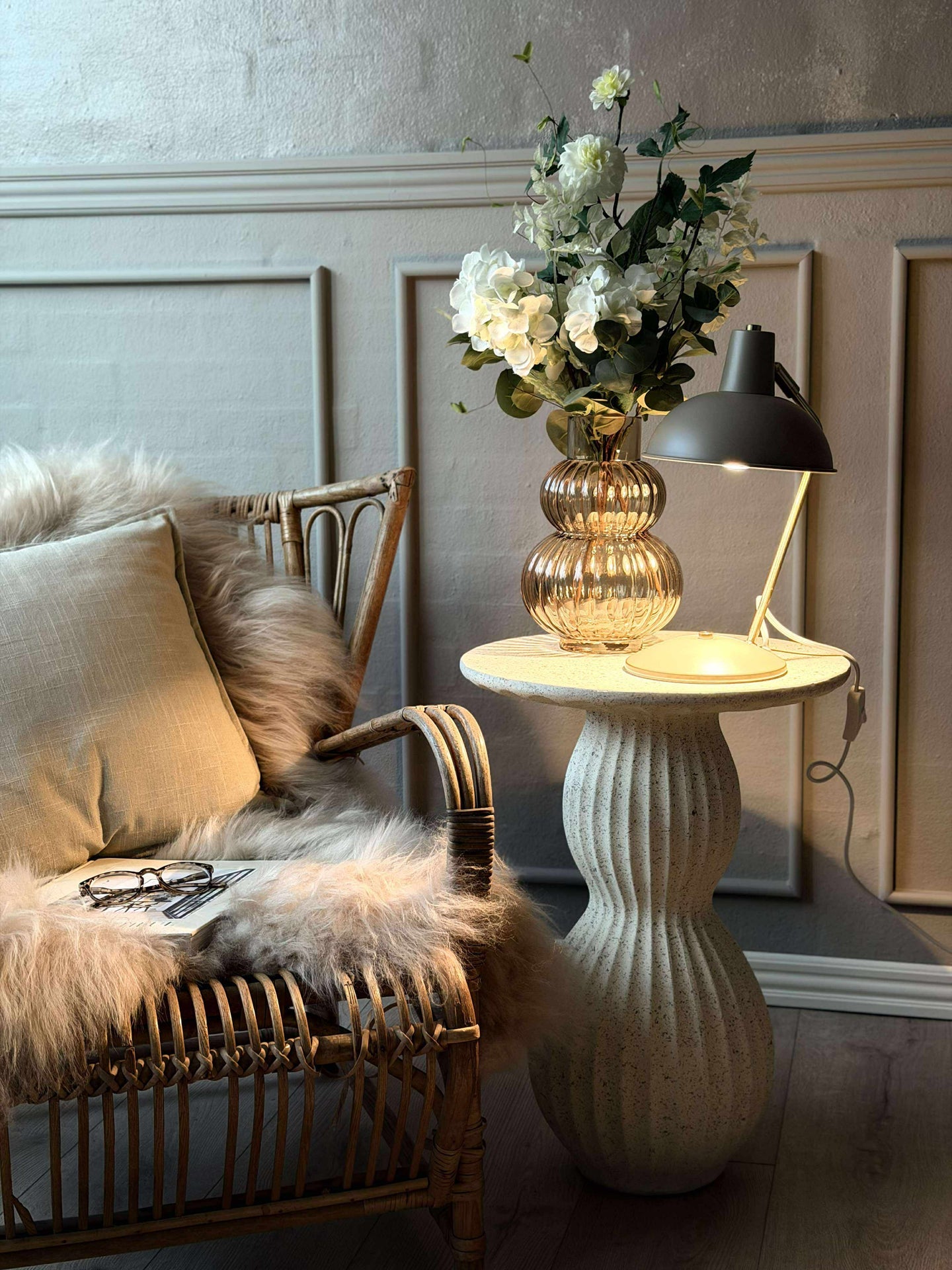 Bordlampe Retro - Beige / gull