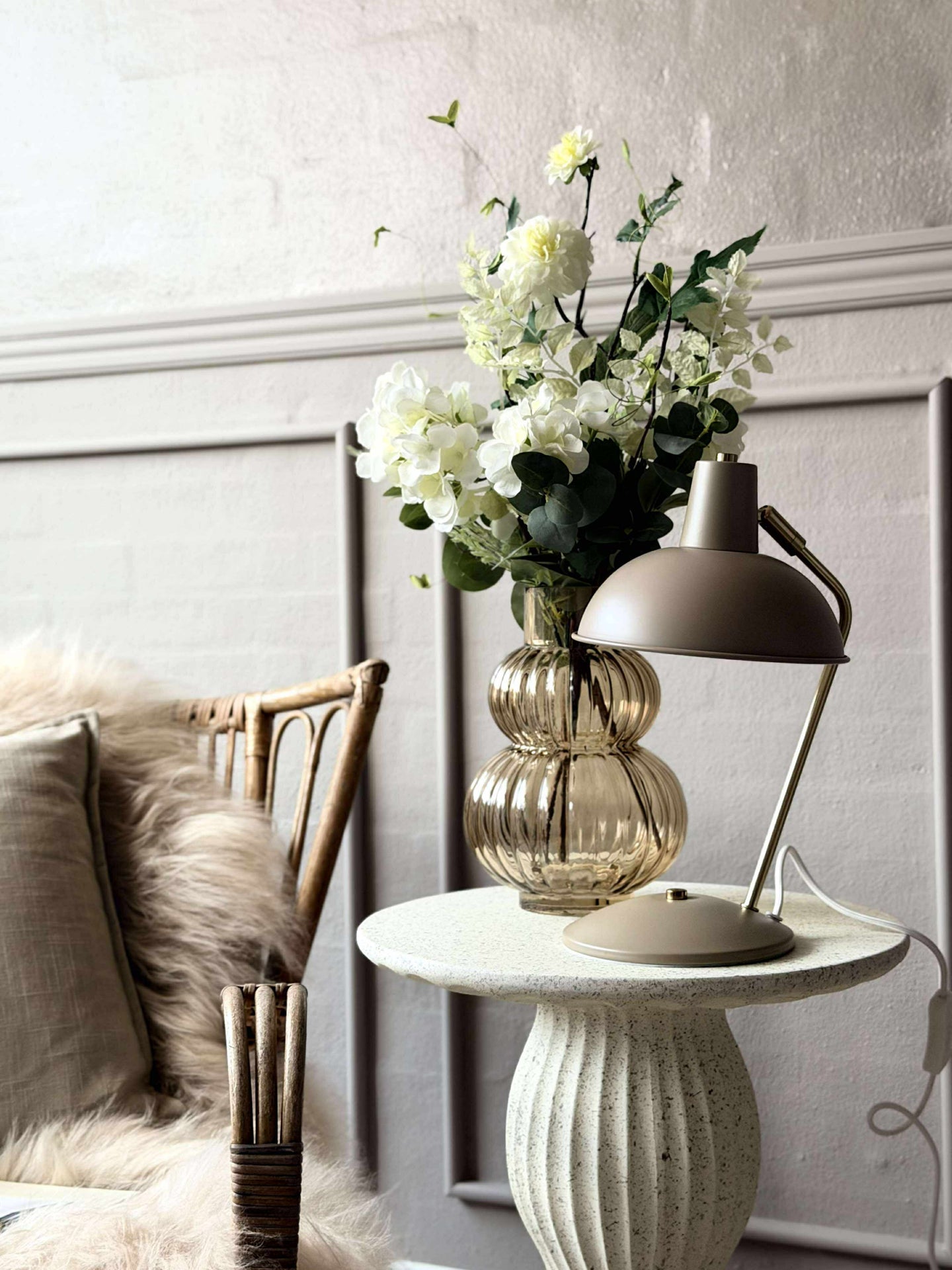 Bordlampe Retro - Beige / gull