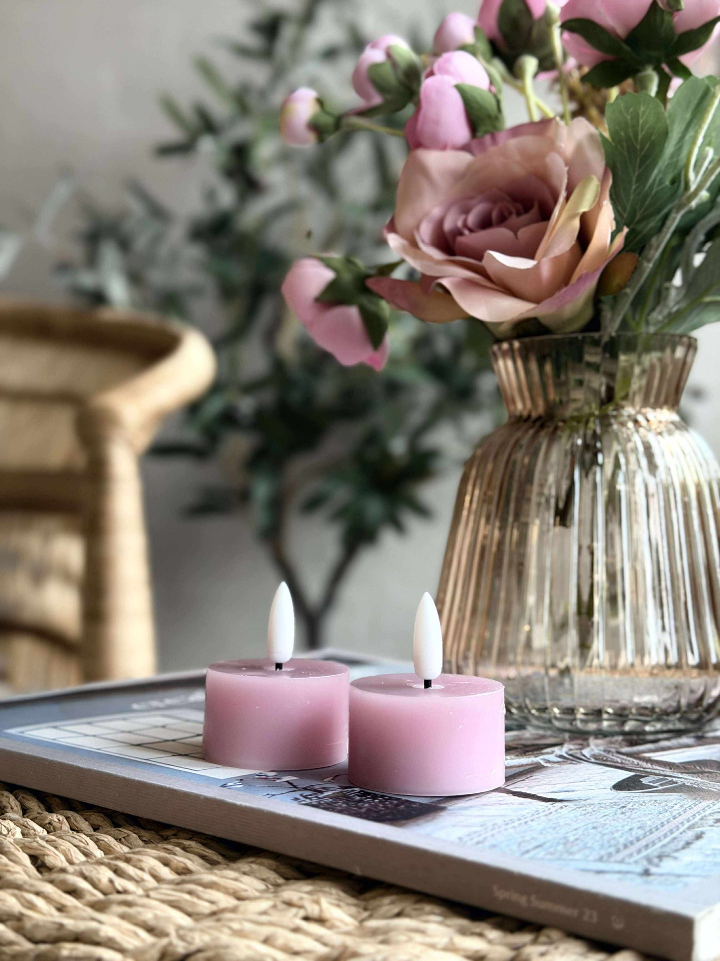 LED Telys 2 stk - Rosa voks