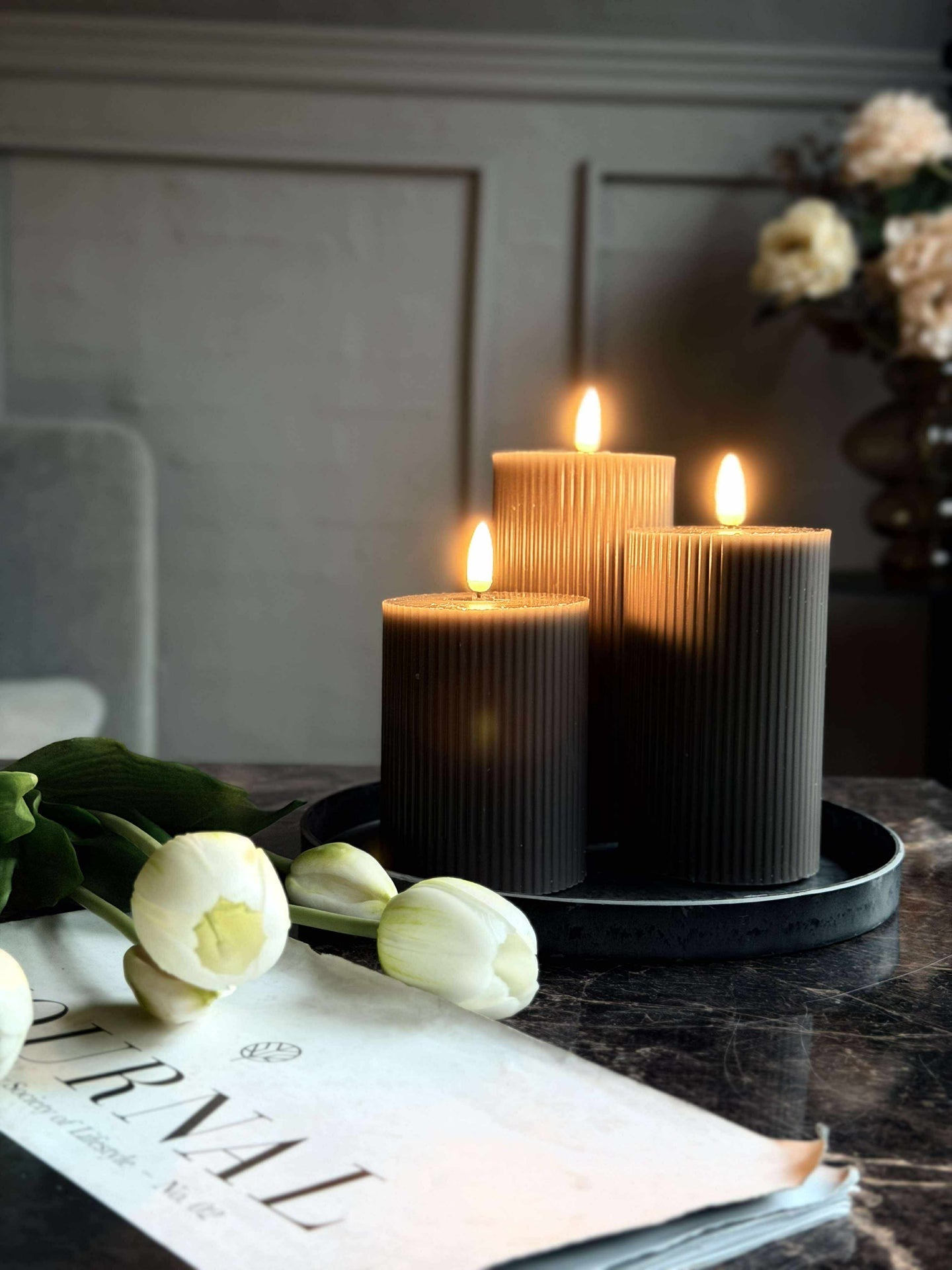 LED Blokklys Grå med riller - Sett med 3 stk