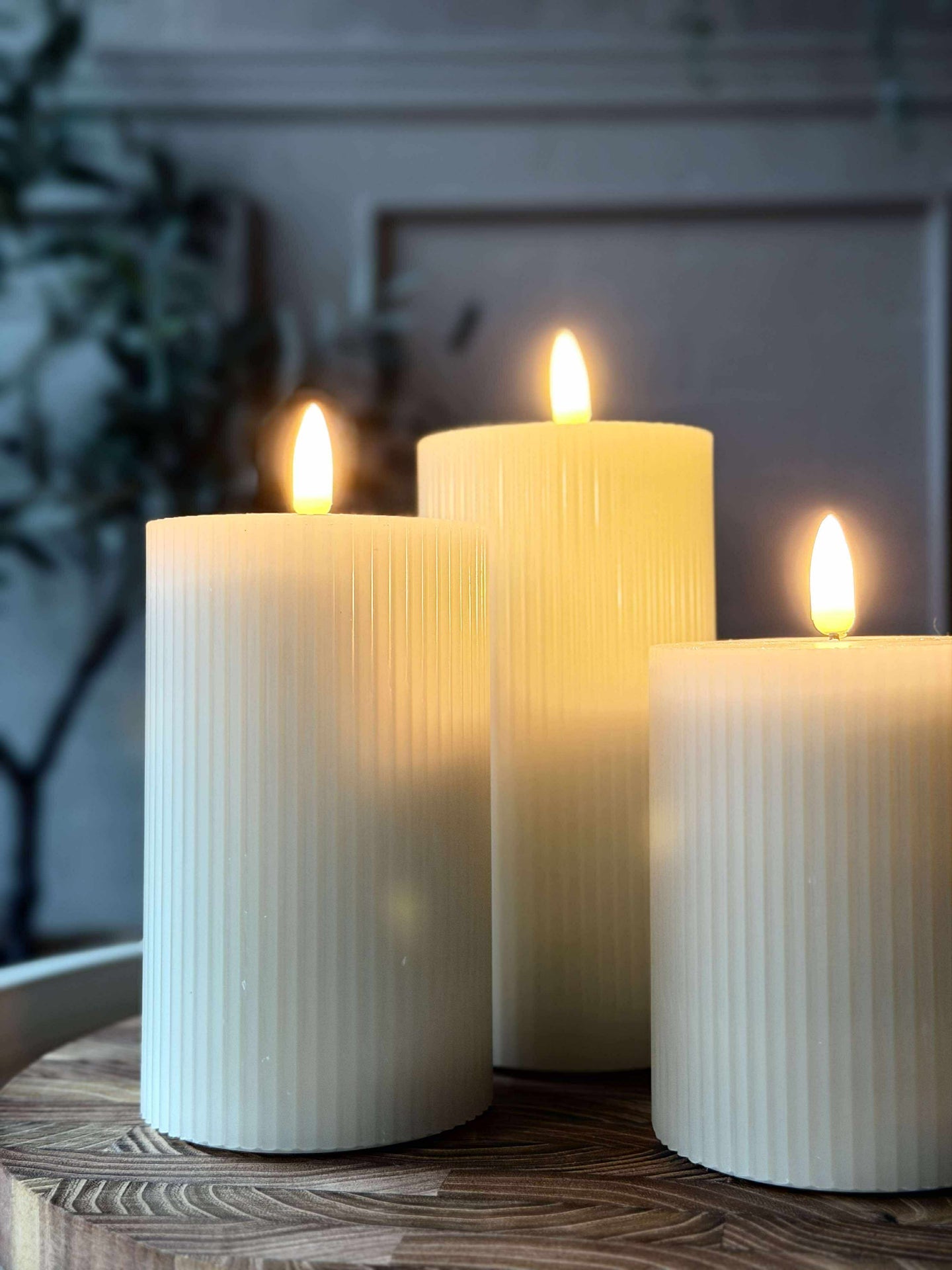 LED Bloklys Mint med riller - Sett med 3 stk