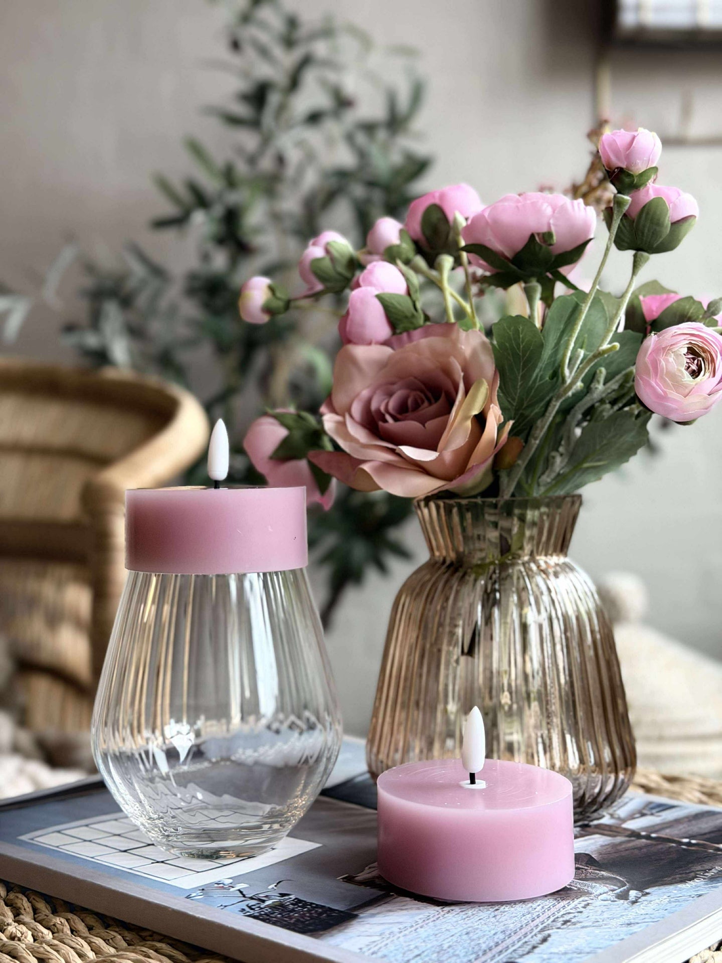 LED JUMBO Telys 2 stk - Rosa voks