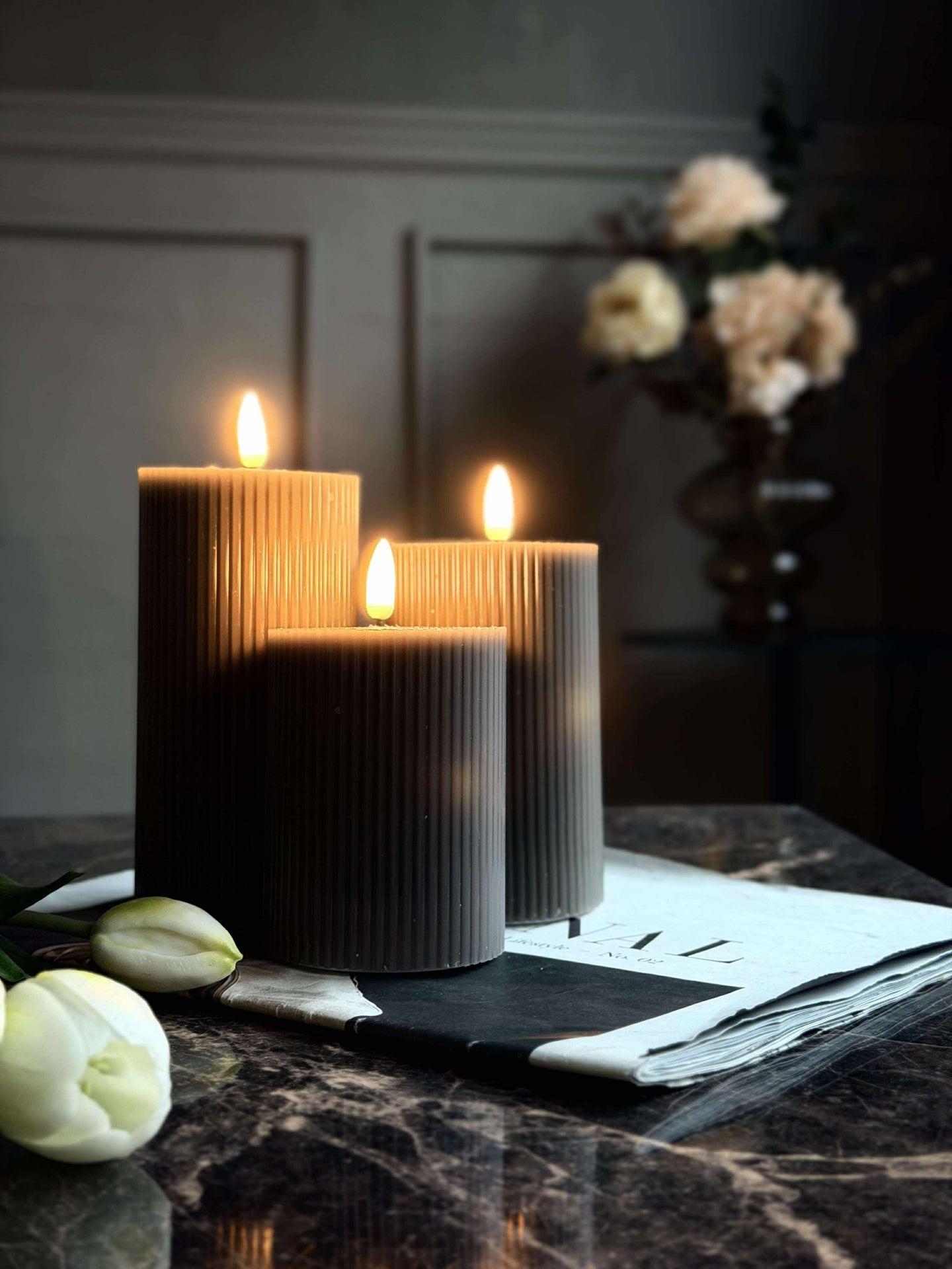 LED Blokklys Grå med riller - Sett med 3 stk