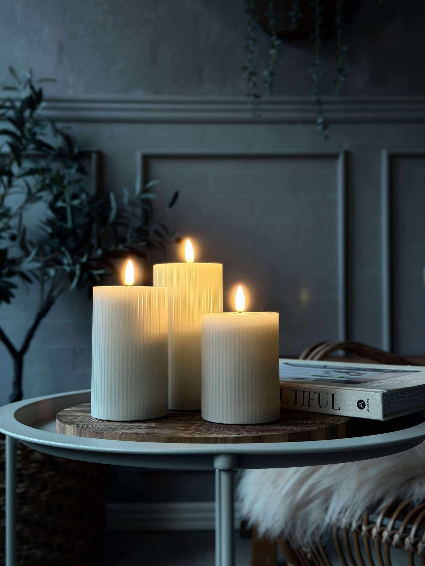 LED Bloklys Mint med riller - Sett med 3 stk