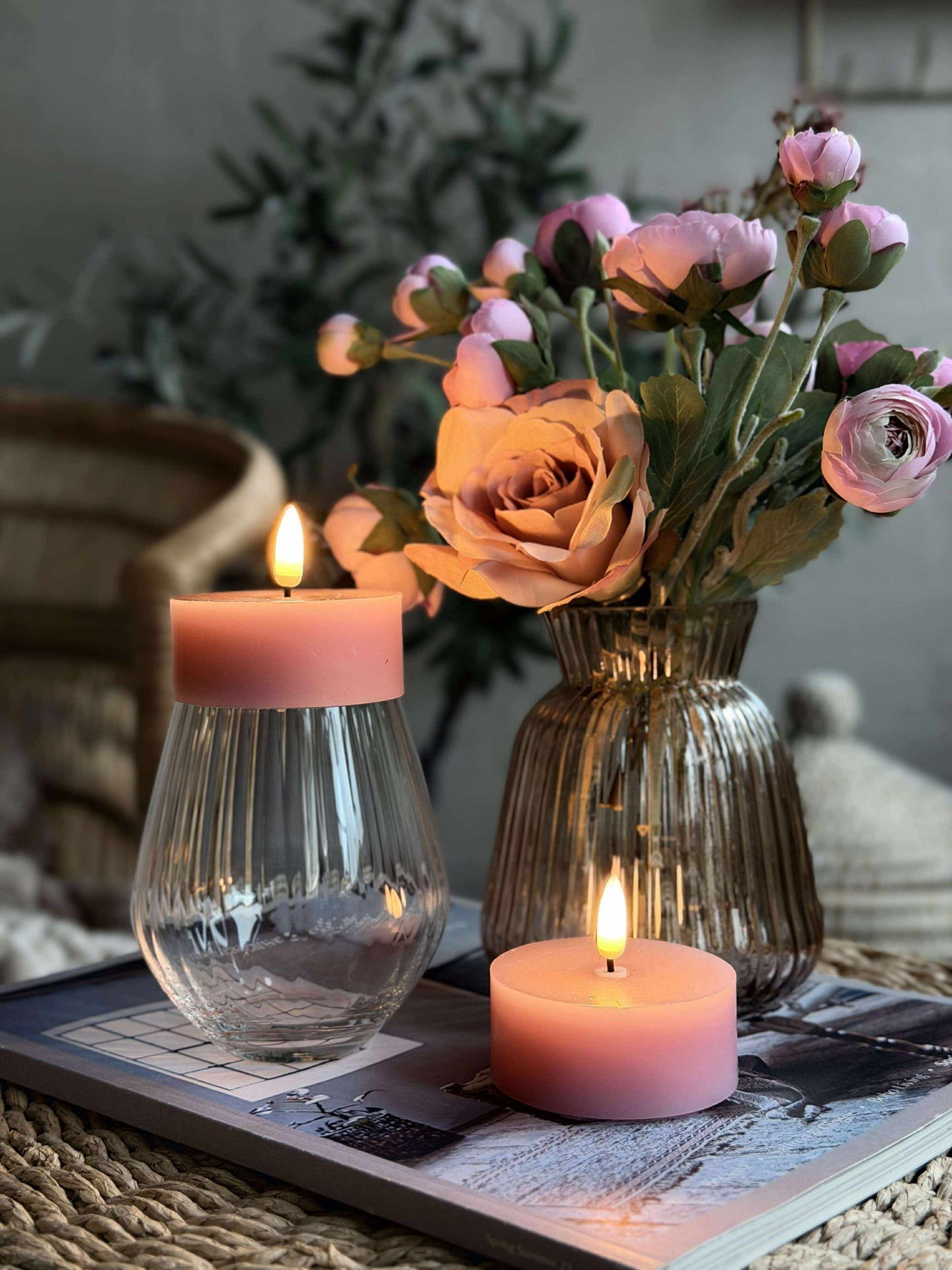 LED JUMBO Telys 2 stk - Rosa voks