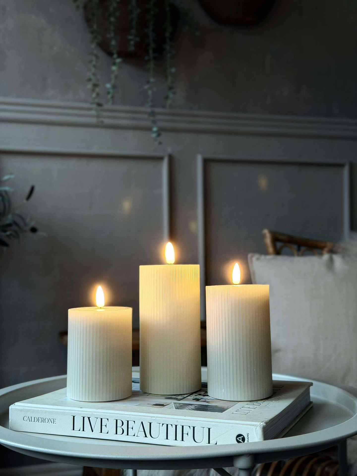 LED Bloklys Mint med riller - Sett med 3 stk