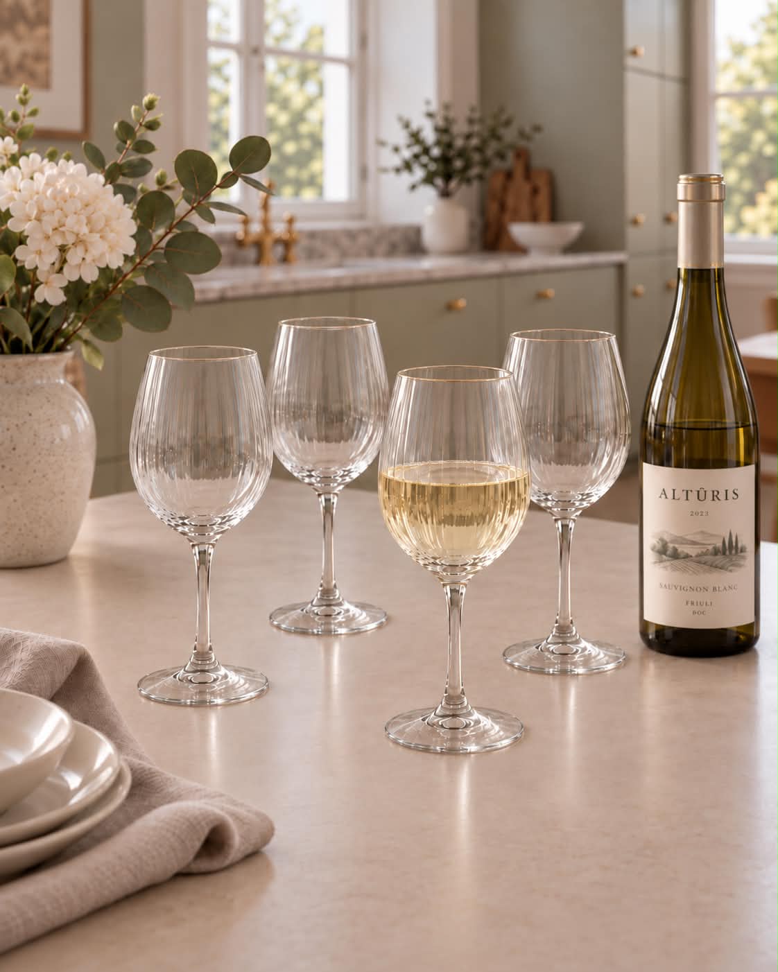 Vinglass Riflet med gullkant - 4 stk. 350 ml