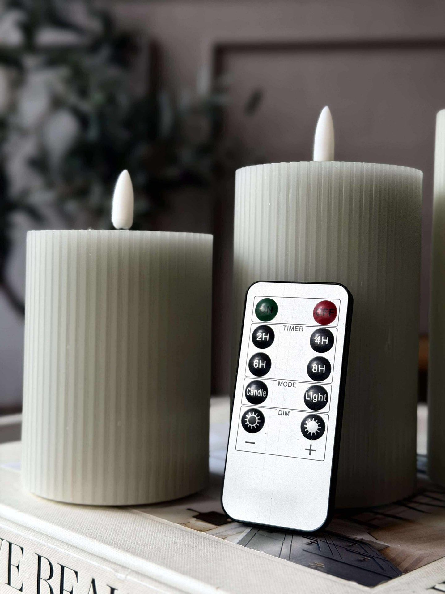 LED Bloklys Mint med riller - Sett med 3 stk