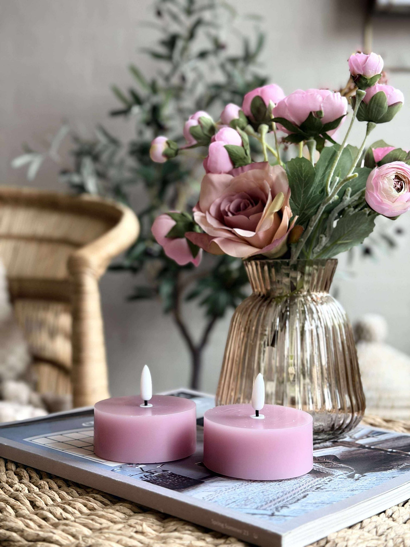 LED JUMBO Telys 2 stk - Rosa voks