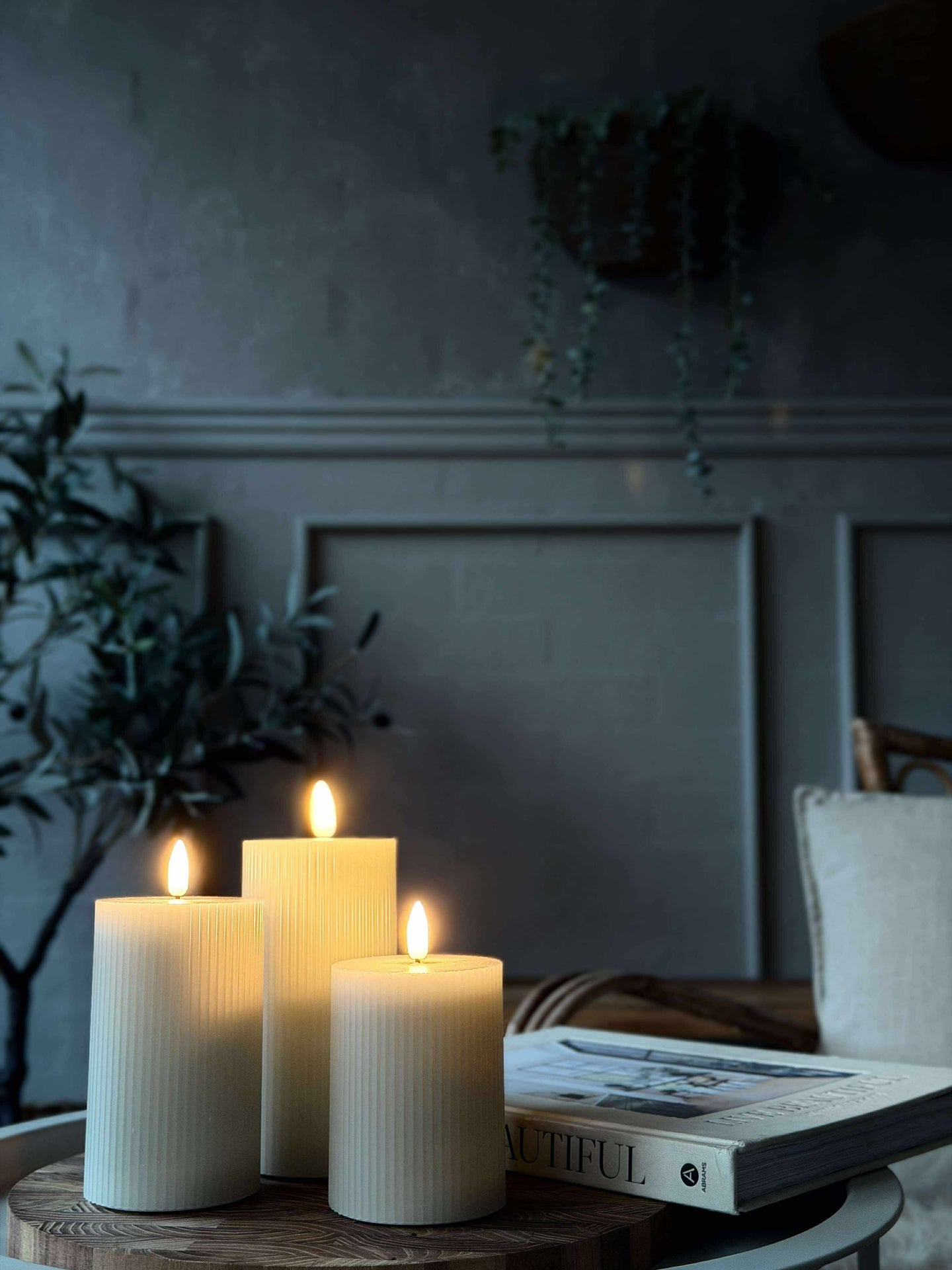 LED Bloklys Mint med riller - Sett med 3 stk