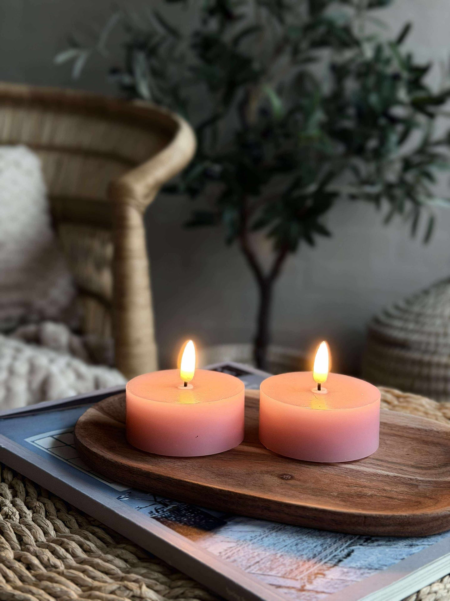 LED JUMBO Telys 2 stk - Rosa voks