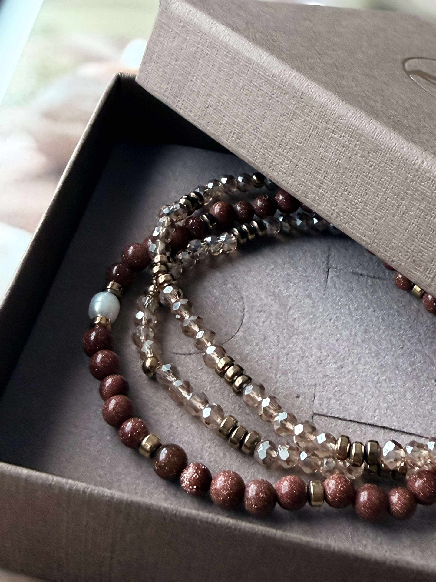 Armbånd Leah Natur/Cognac – Sett med 3 stk
