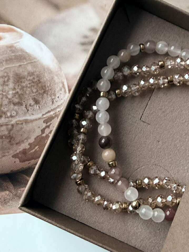 Leah Blush/Natur Armbånd – Sett med 3 stk