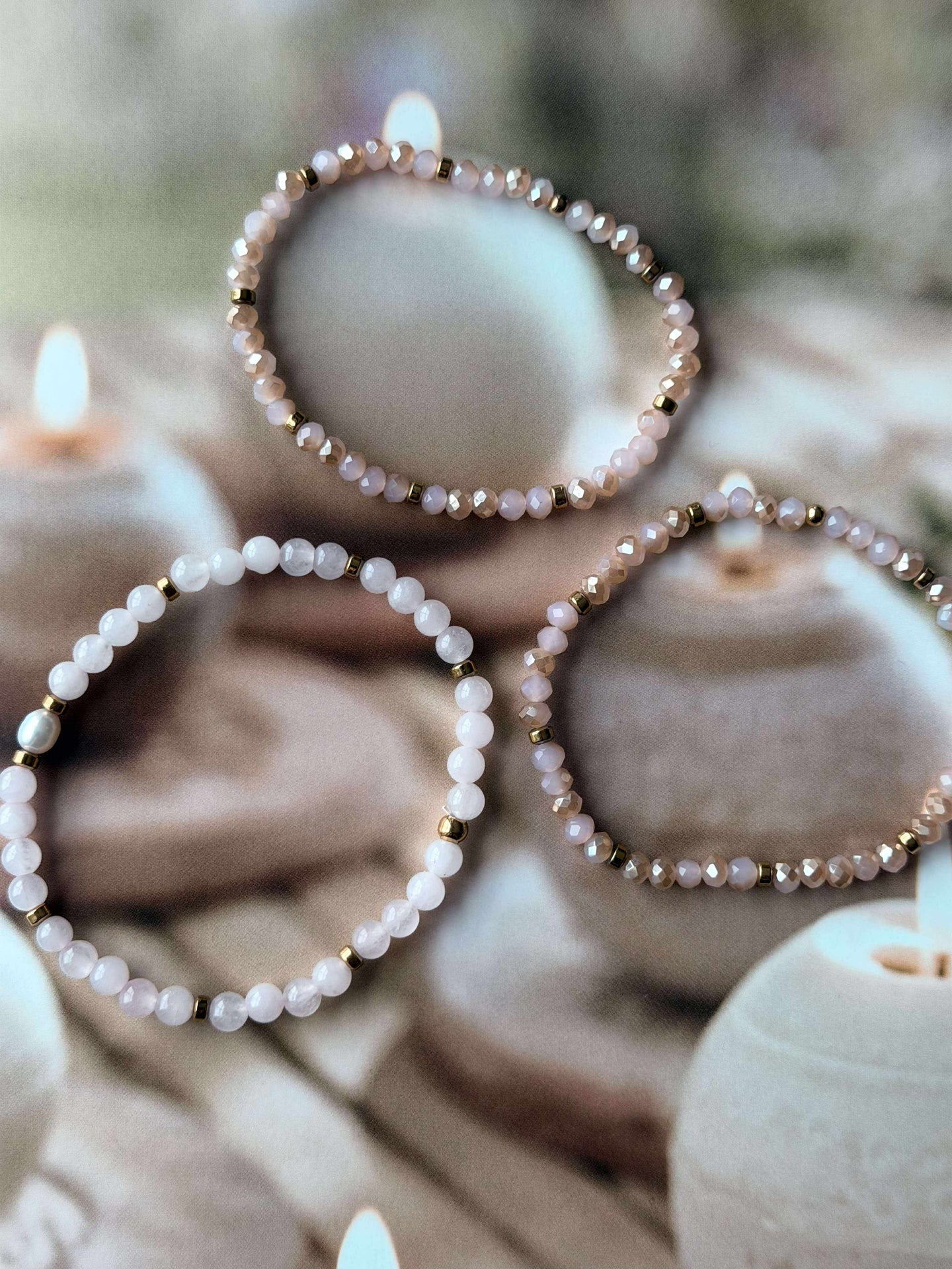 Armbånd Leah Soft Rose – Sett med 3 stk